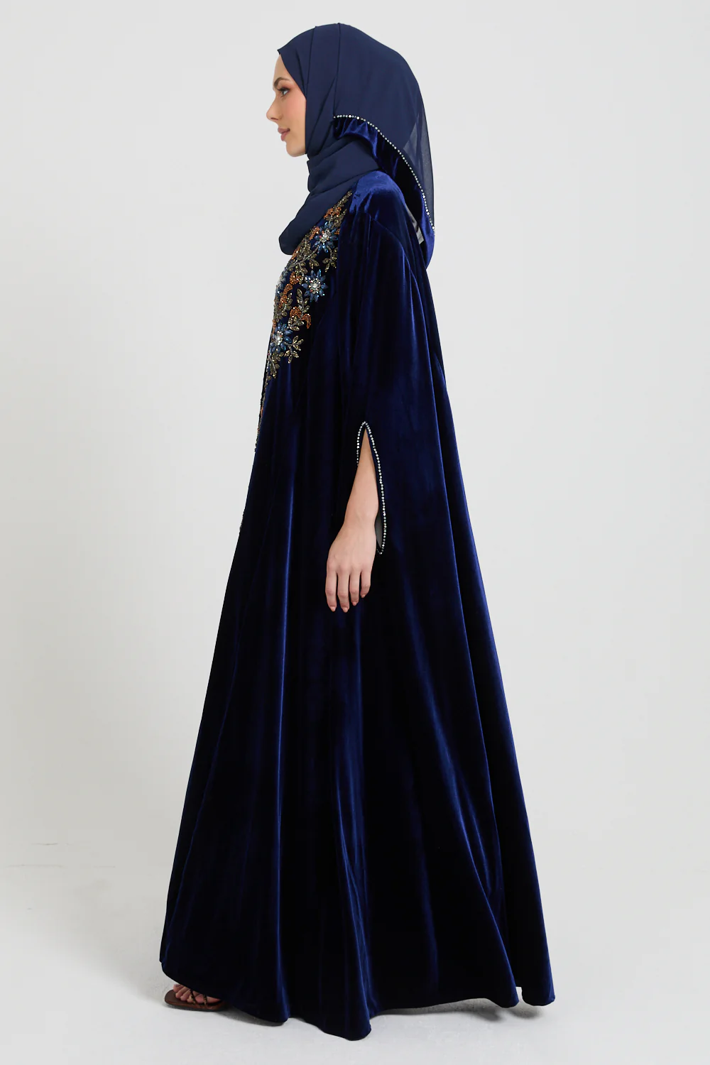 Luxury Sapphire Bloom Velvet Embellished Cape - Image 9