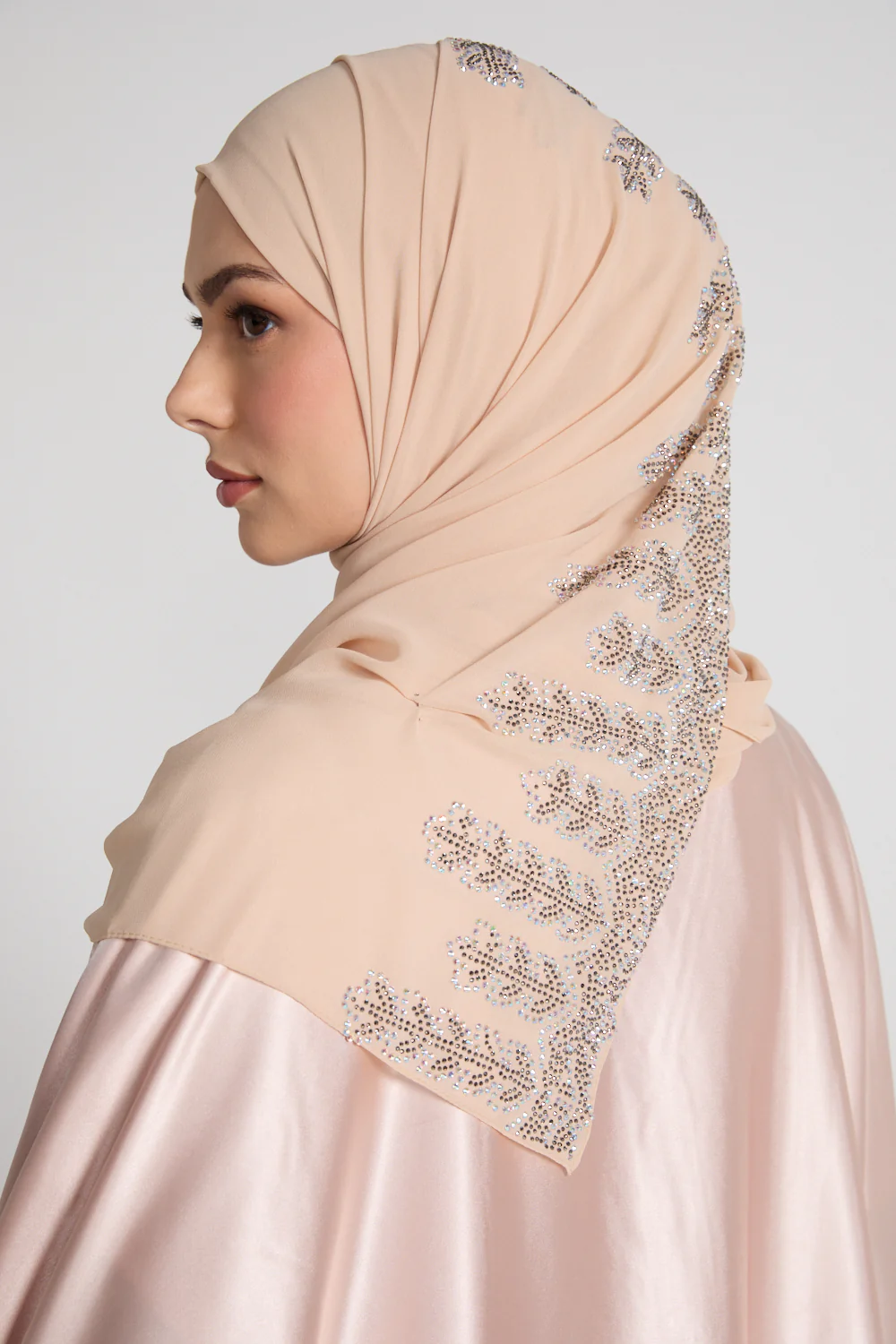 Luxury Satin Pearl Rose Embellished Open Abaya - Limited Edition - Image 4