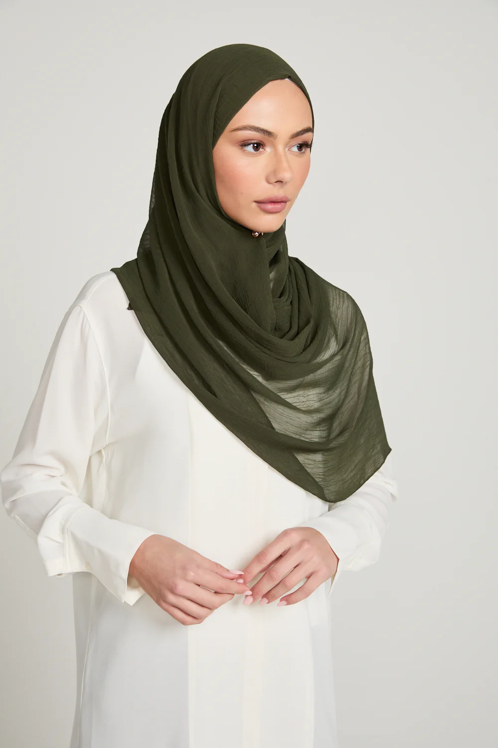 Luxury Soft Crush Hijab - Dark Khaki - Image 3