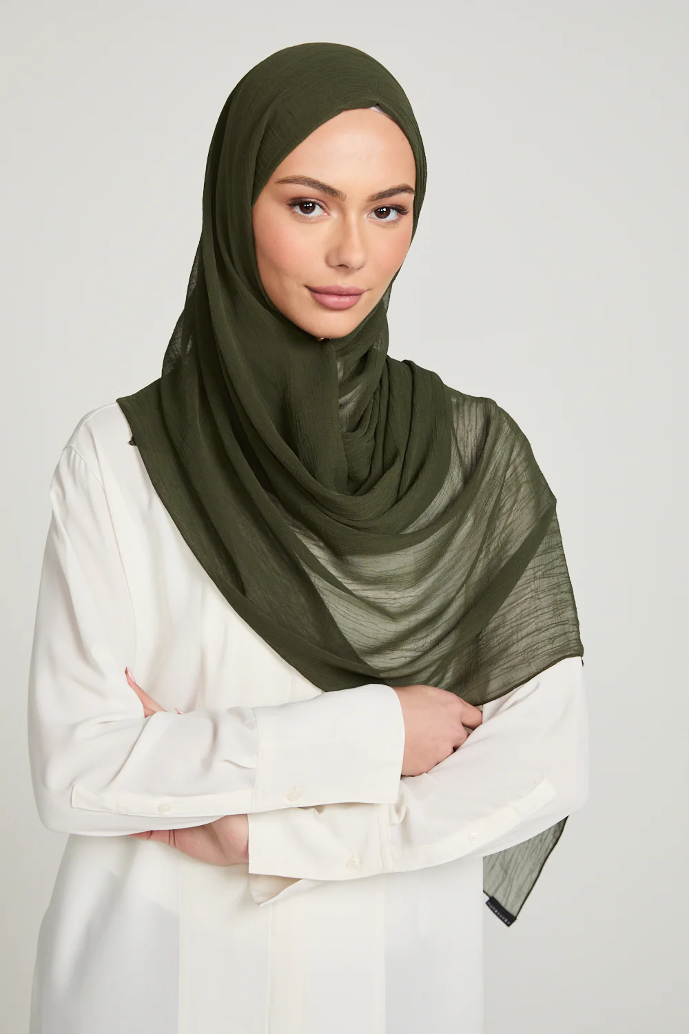 Luxury Soft Crush Hijab - Dark Khaki - Image 5