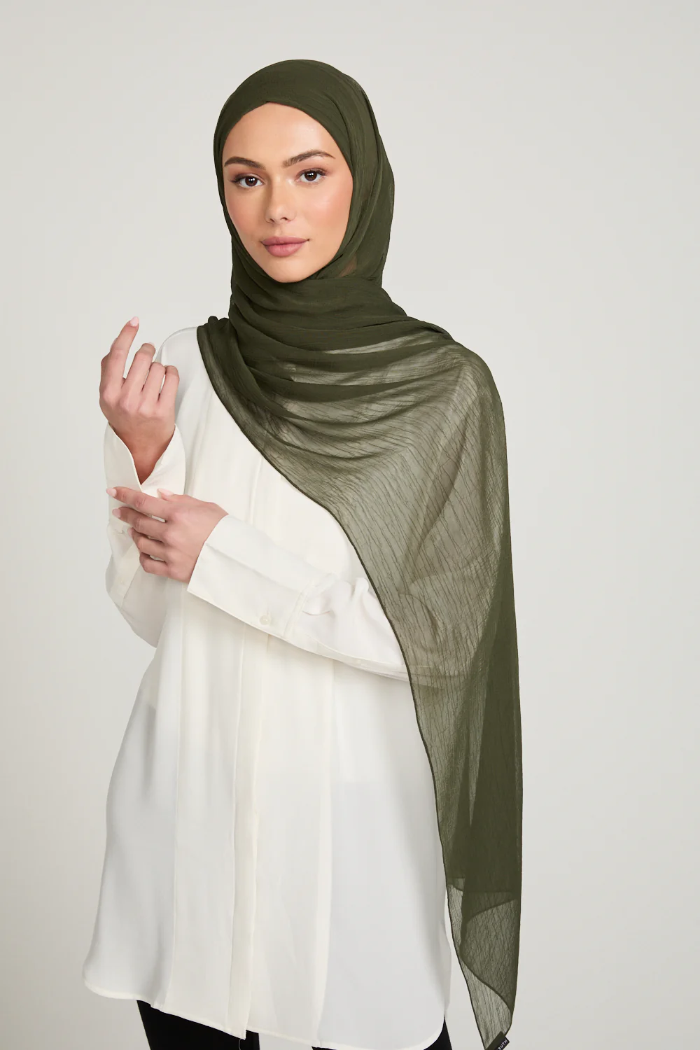 Luxury Soft Crush Hijab - Dark Khaki - Image 6