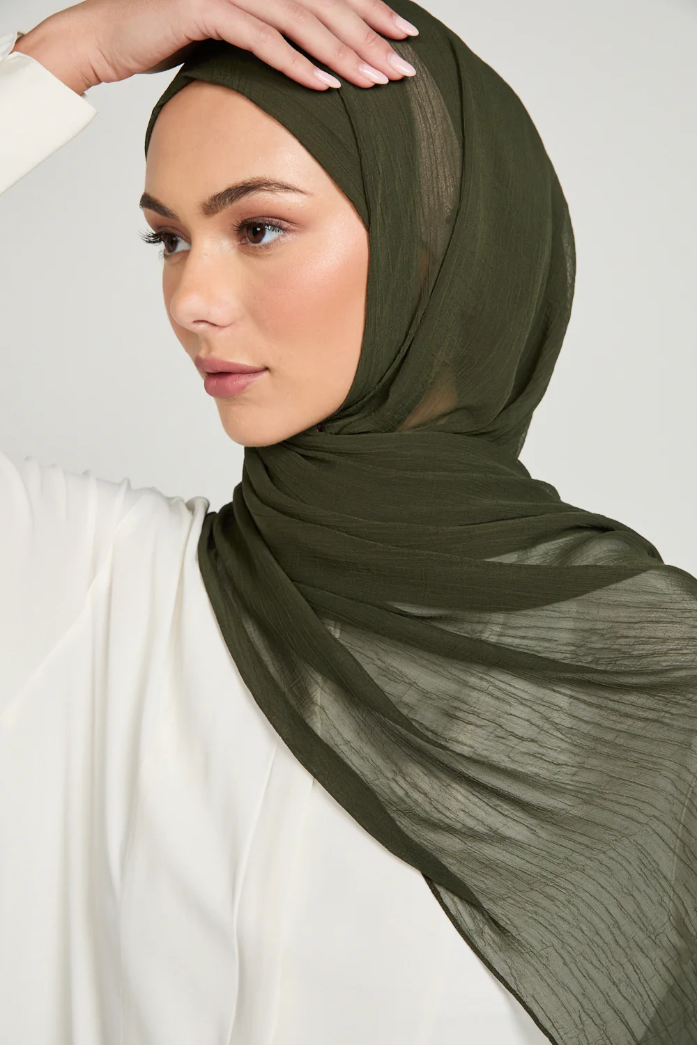 Luxury Soft Crush Hijab - Dark Khaki - Image 9