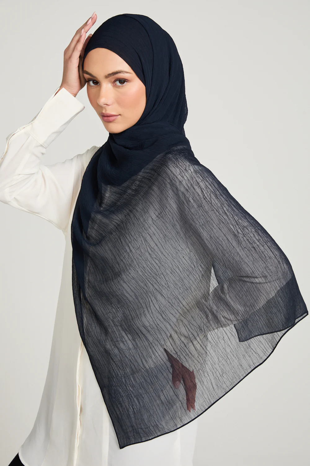 Luxury Soft Crush Hijab - Navy - Image 3