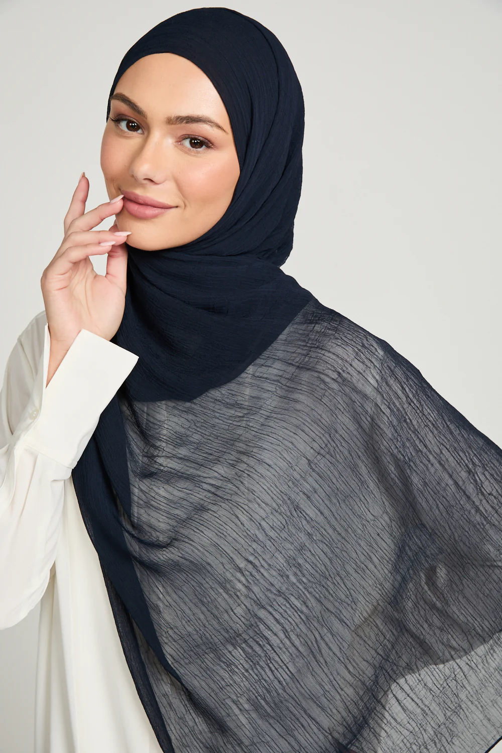 Luxury Soft Crush Hijab - Navy - Image 4