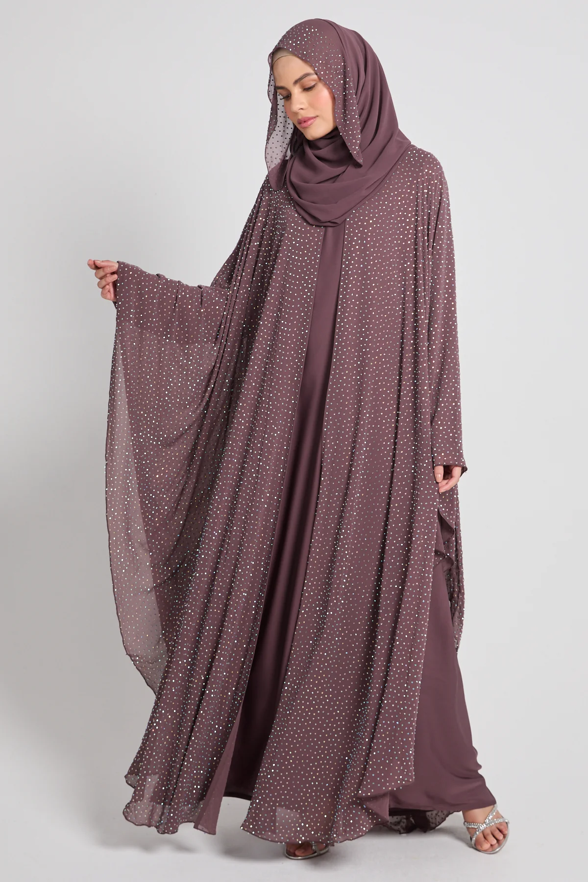 Luxury Stardust Embellished Chiffon Overlay  - Twilight Mauve - Image 3