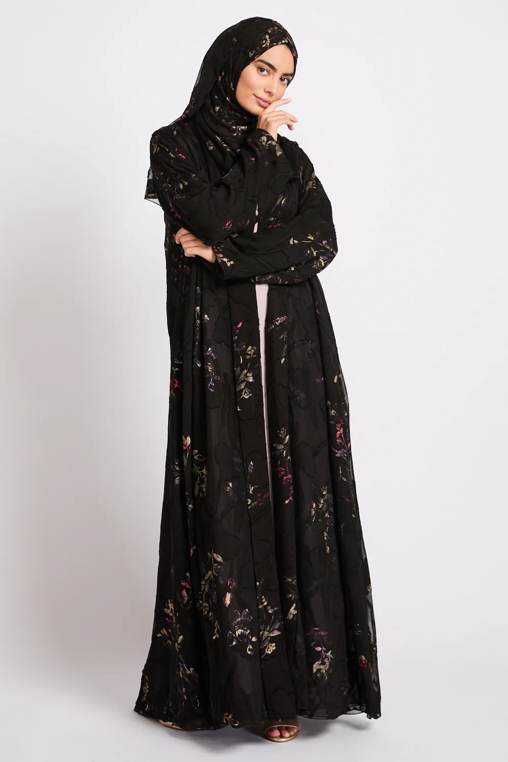 Luxury Starlit Midnight Garden Open Abaya