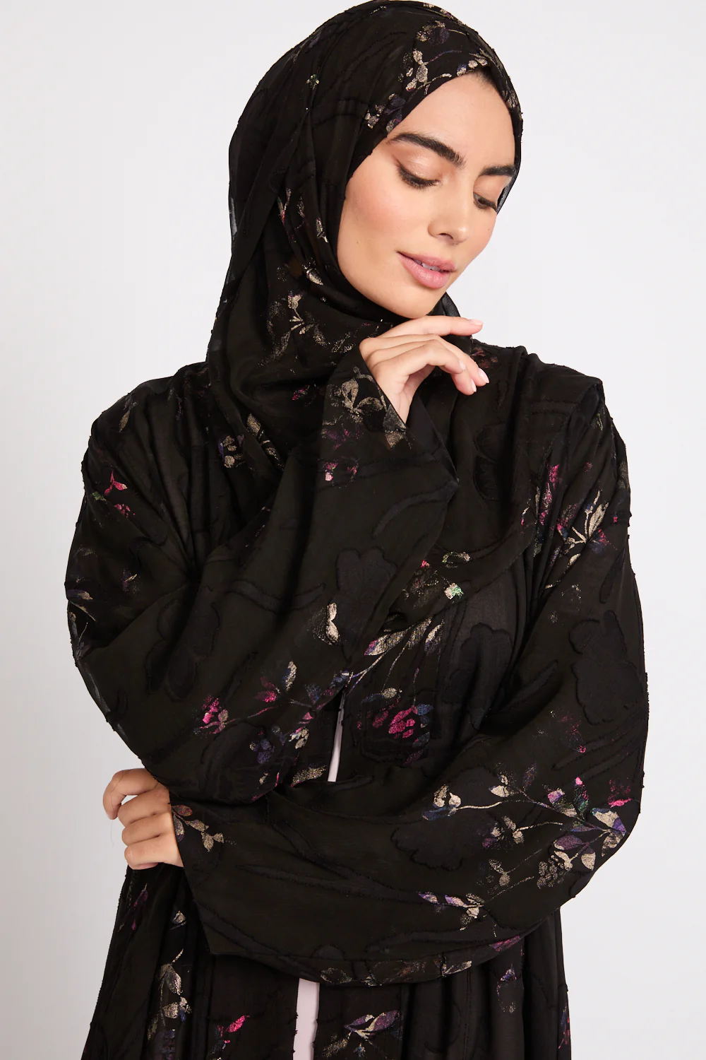 Luxury Starlit Midnight Garden Open Abaya - Image 2
