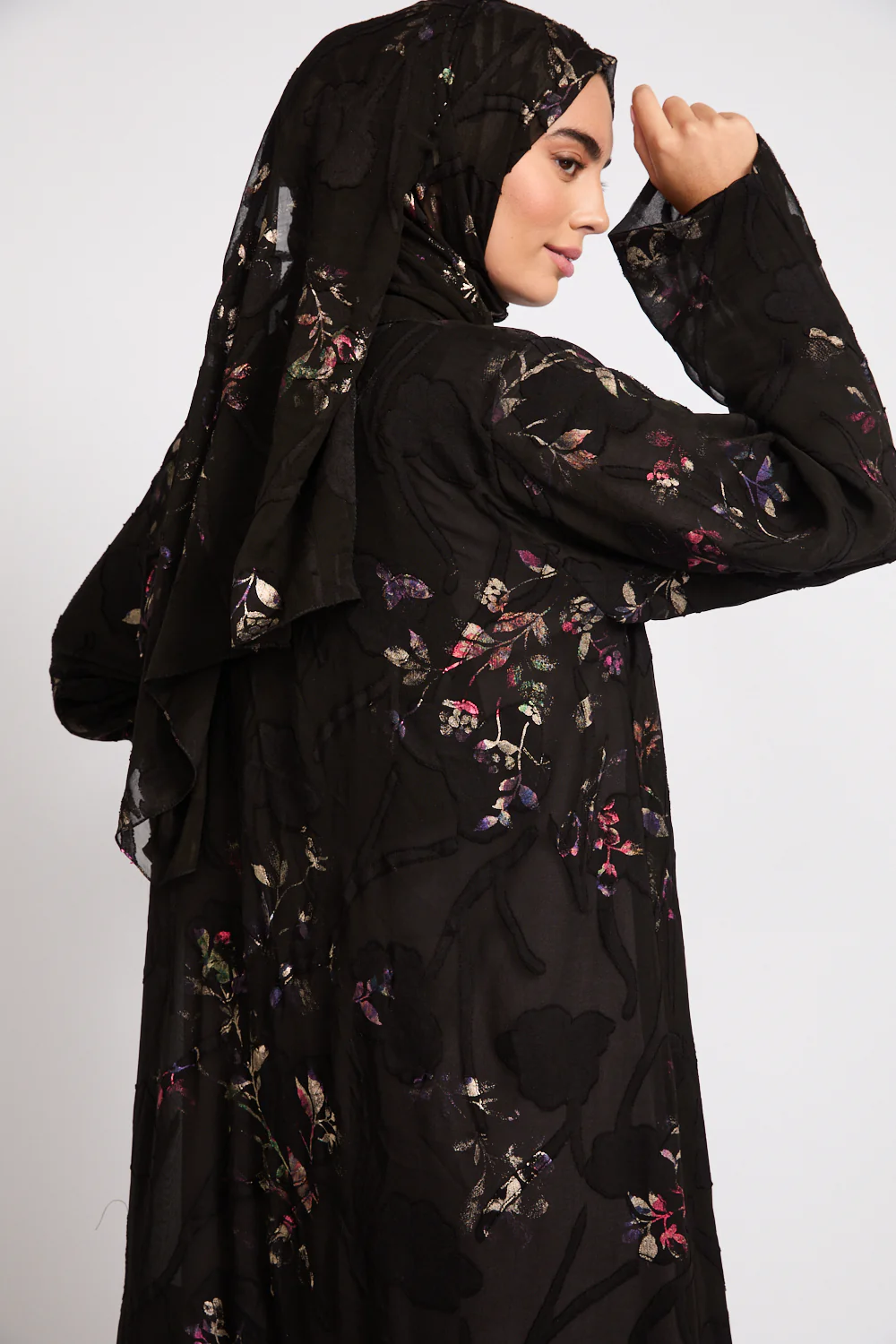 Luxury Starlit Midnight Garden Open Abaya - Image 4