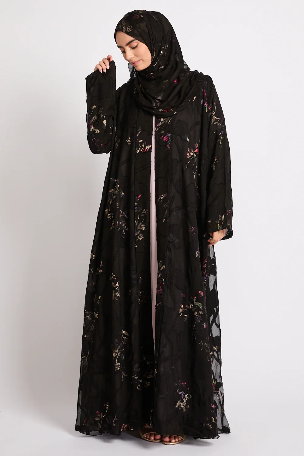 Luxury Starlit Midnight Garden Open Abaya - Image 5