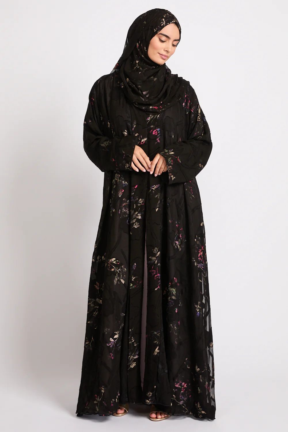 Luxury Starlit Midnight Garden Open Abaya - Image 6