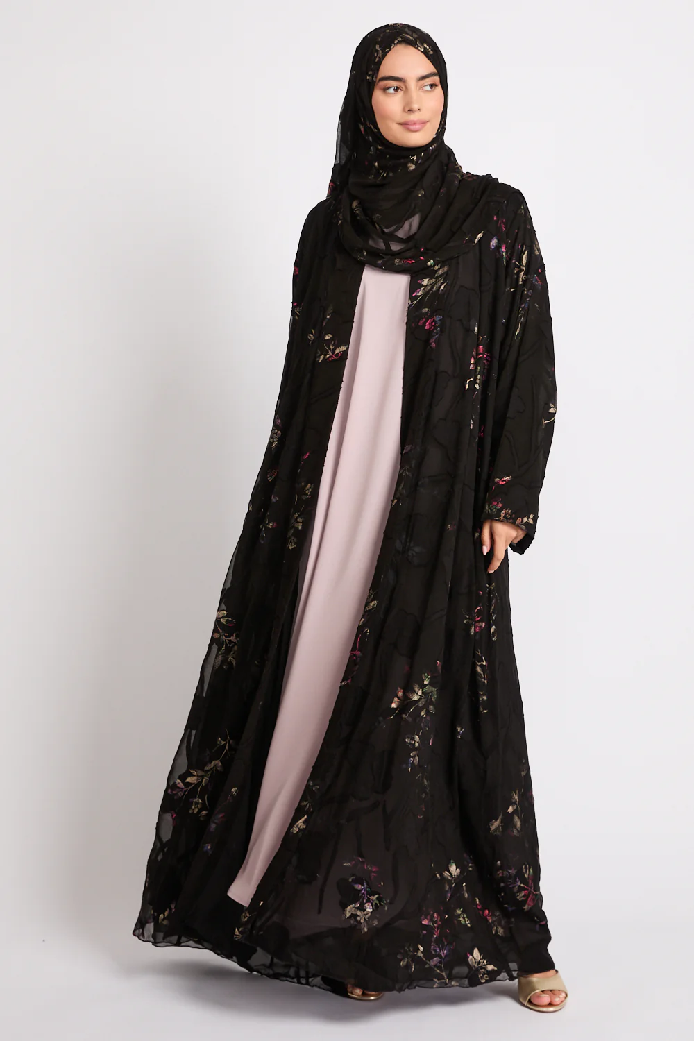 Luxury Starlit Midnight Garden Open Abaya - Image 7
