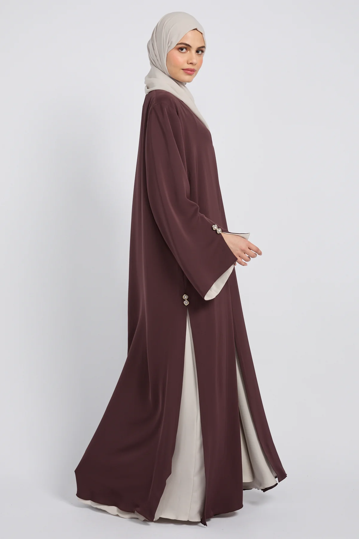 Luxury Tailored Flow Open Abaya – Cocoa Plum