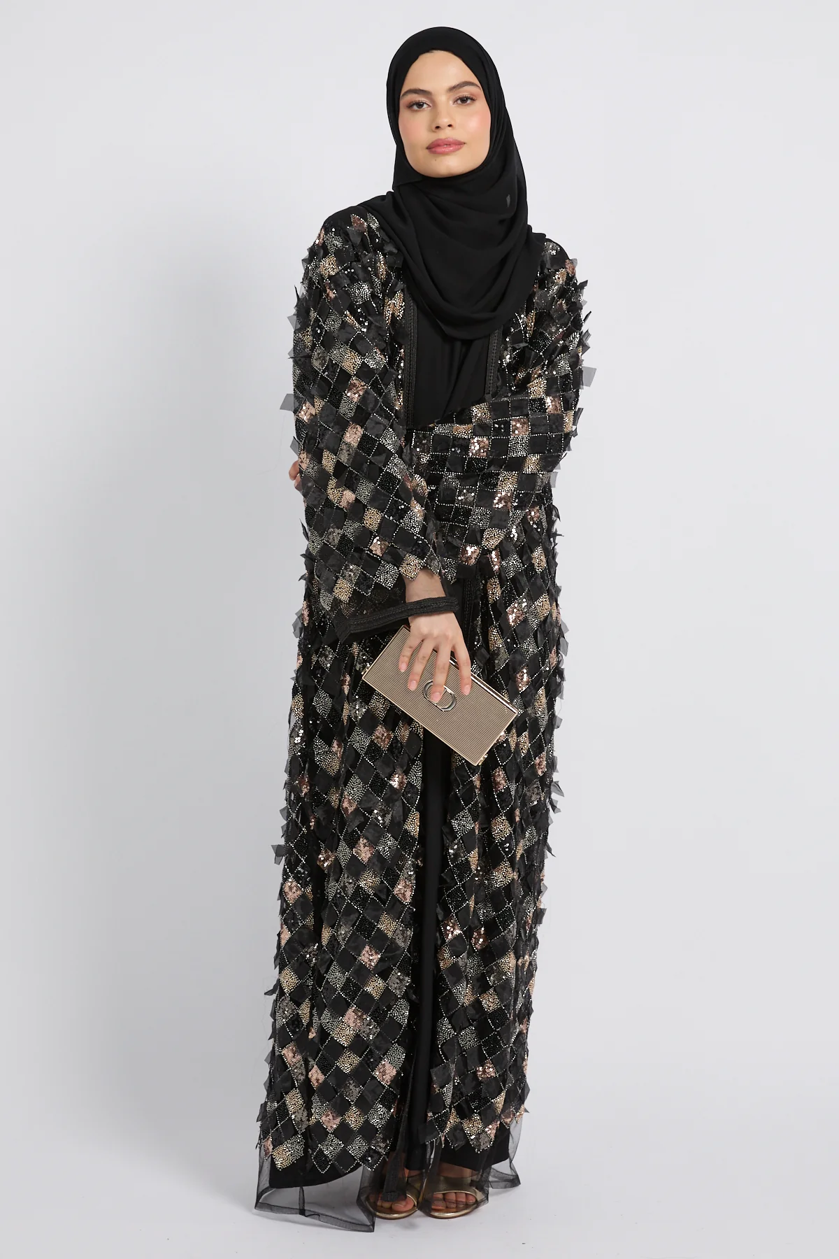 Luxury Three Piece Mosaic Couture Abaya Set - Black - Limited Edition