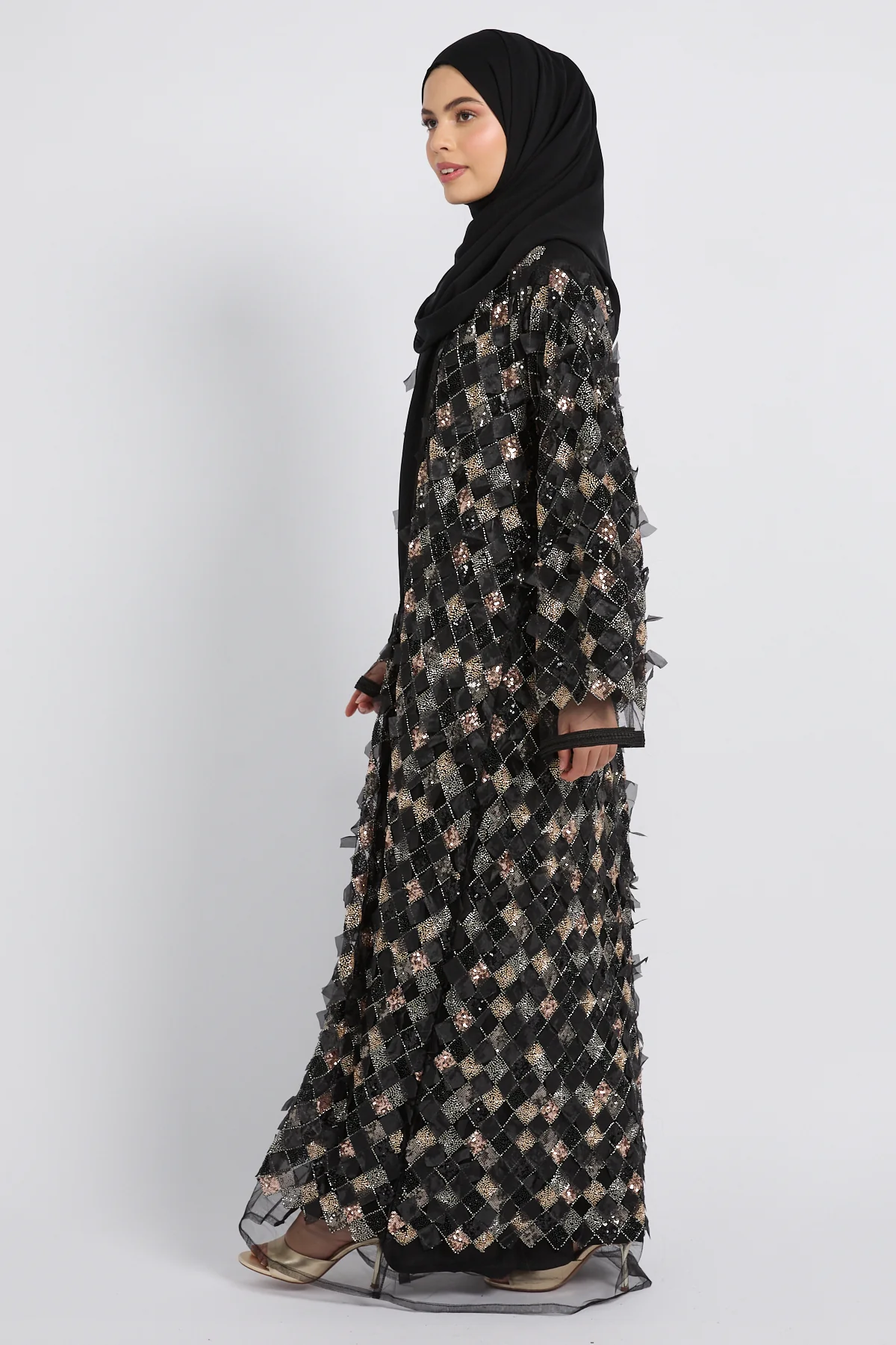 Luxury Three Piece Mosaic Couture Abaya Set - Black - Limited Edition - Image 5