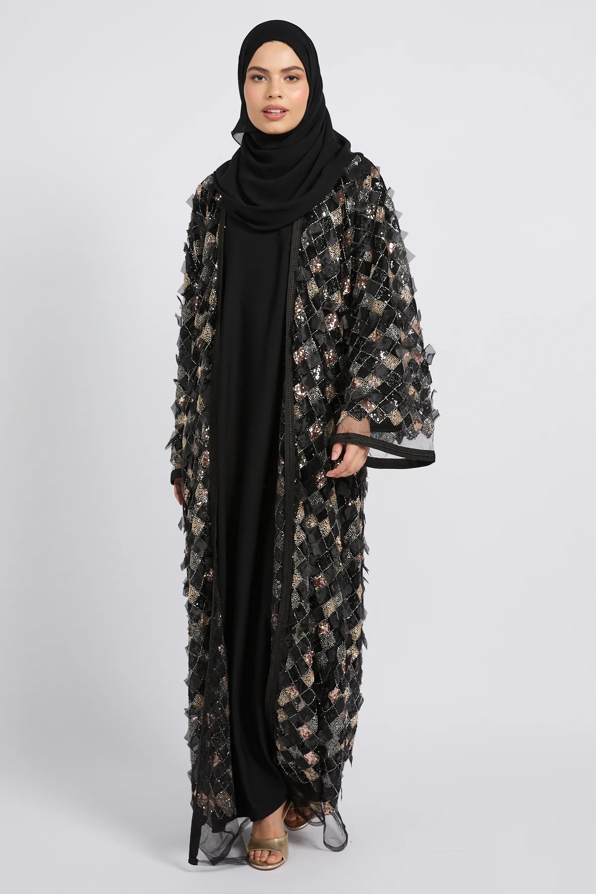 Luxury Three Piece Mosaic Couture Abaya Set - Black - Limited Edition - Image 7