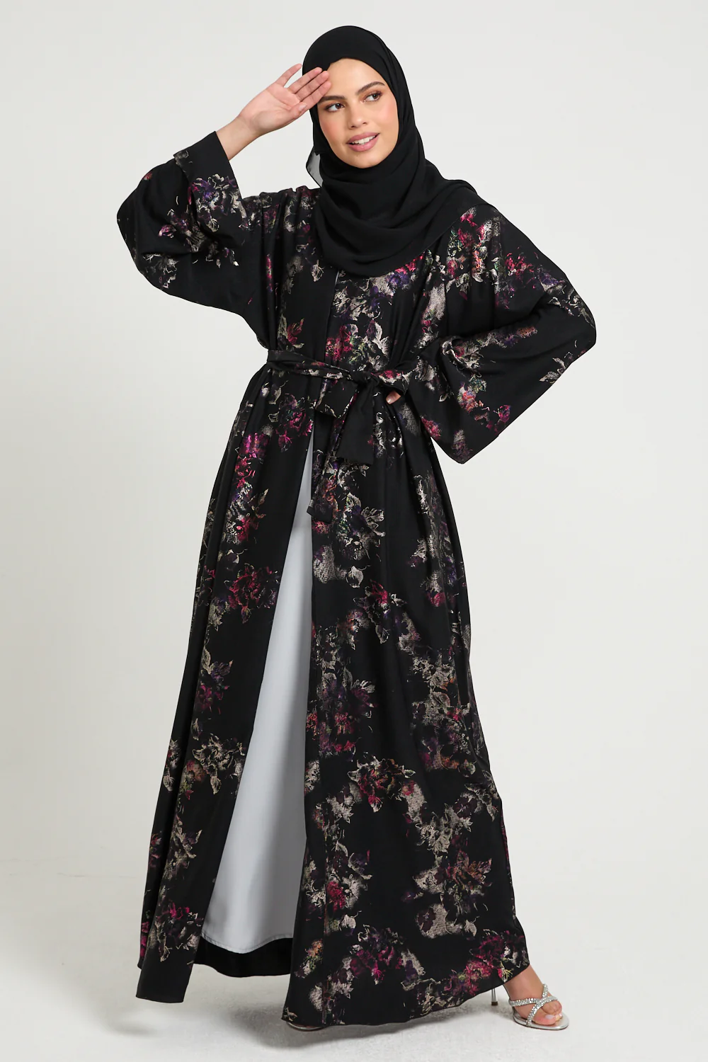 Luxury Twilight Noir Enchanted Blossom Open Abaya - Limited Edition - Image 10