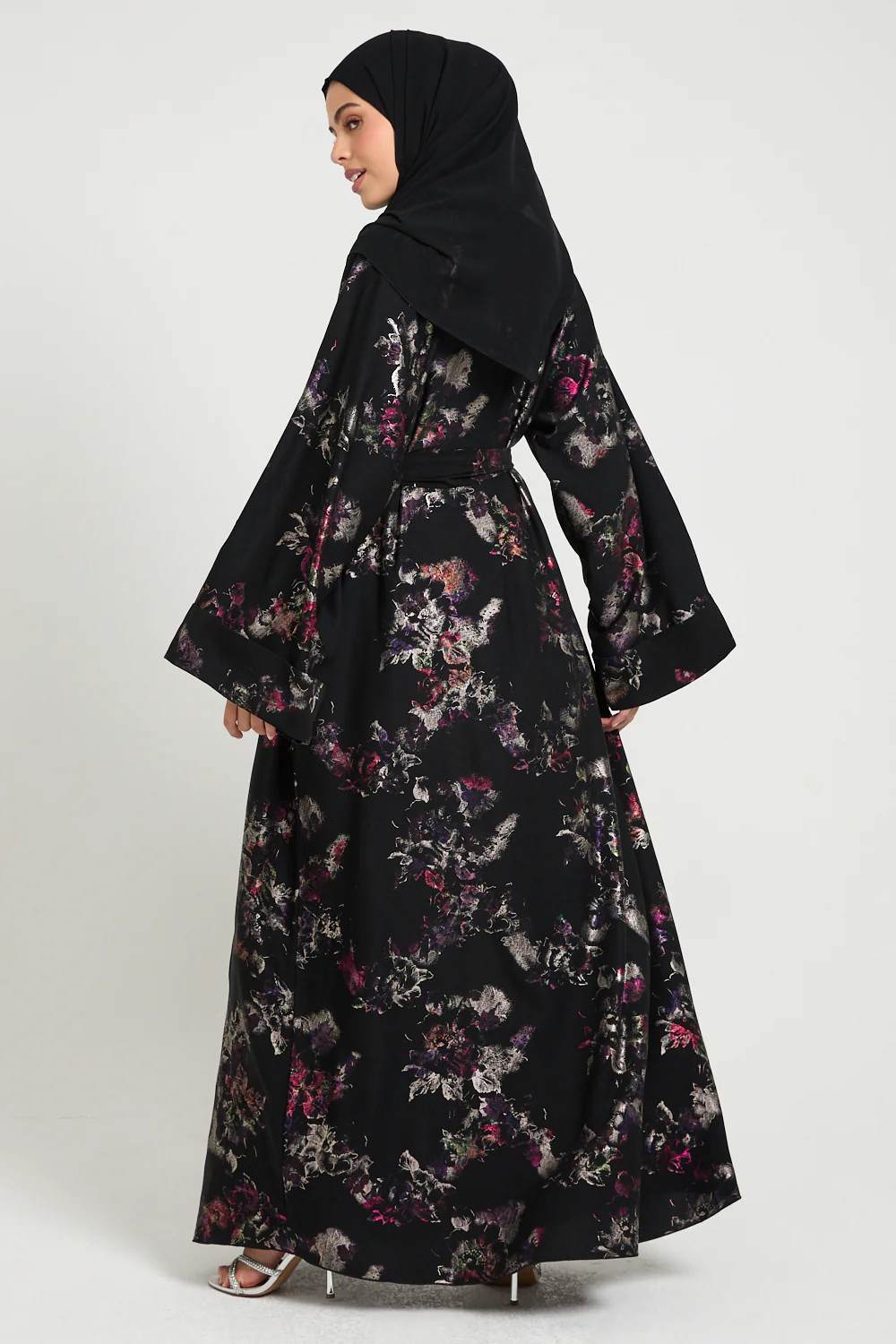 Luxury Twilight Noir Enchanted Blossom Open Abaya - Limited Edition - Image 5