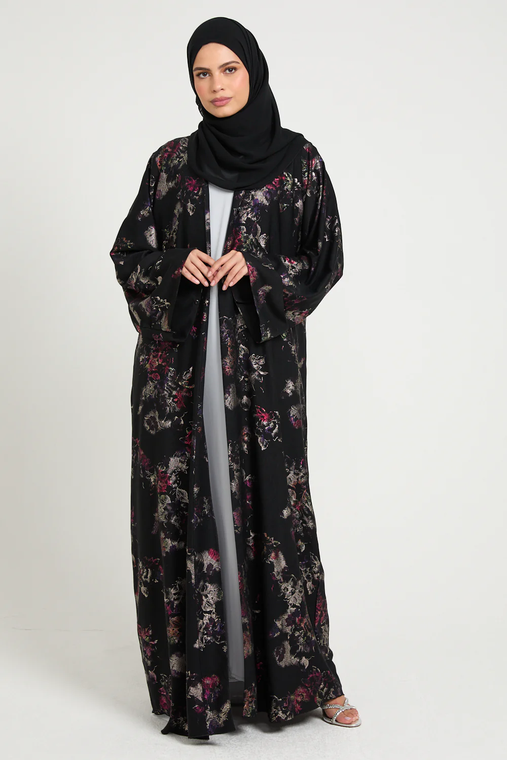Luxury Twilight Noir Enchanted Blossom Open Abaya - Limited Edition - Image 6
