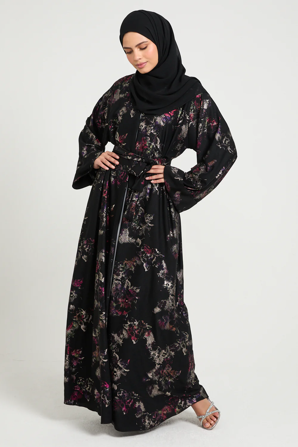 Luxury Twilight Noir Enchanted Blossom Open Abaya - Limited Edition - Image 7