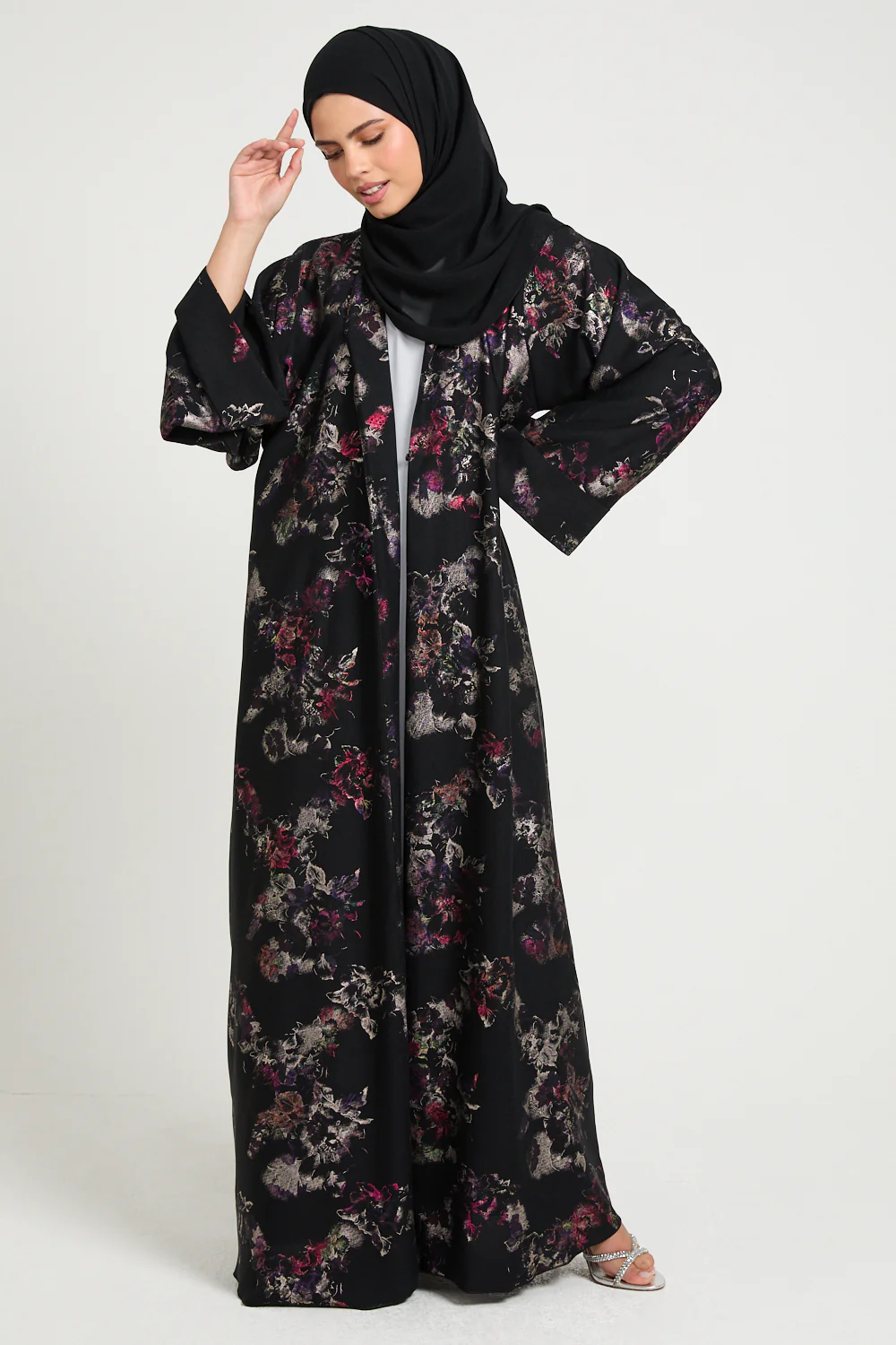 Luxury Twilight Noir Enchanted Blossom Open Abaya - Limited Edition - Image 8