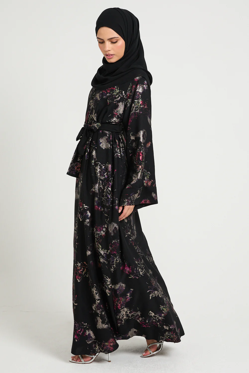 Luxury Twilight Noir Enchanted Blossom Open Abaya - Limited Edition - Image 9