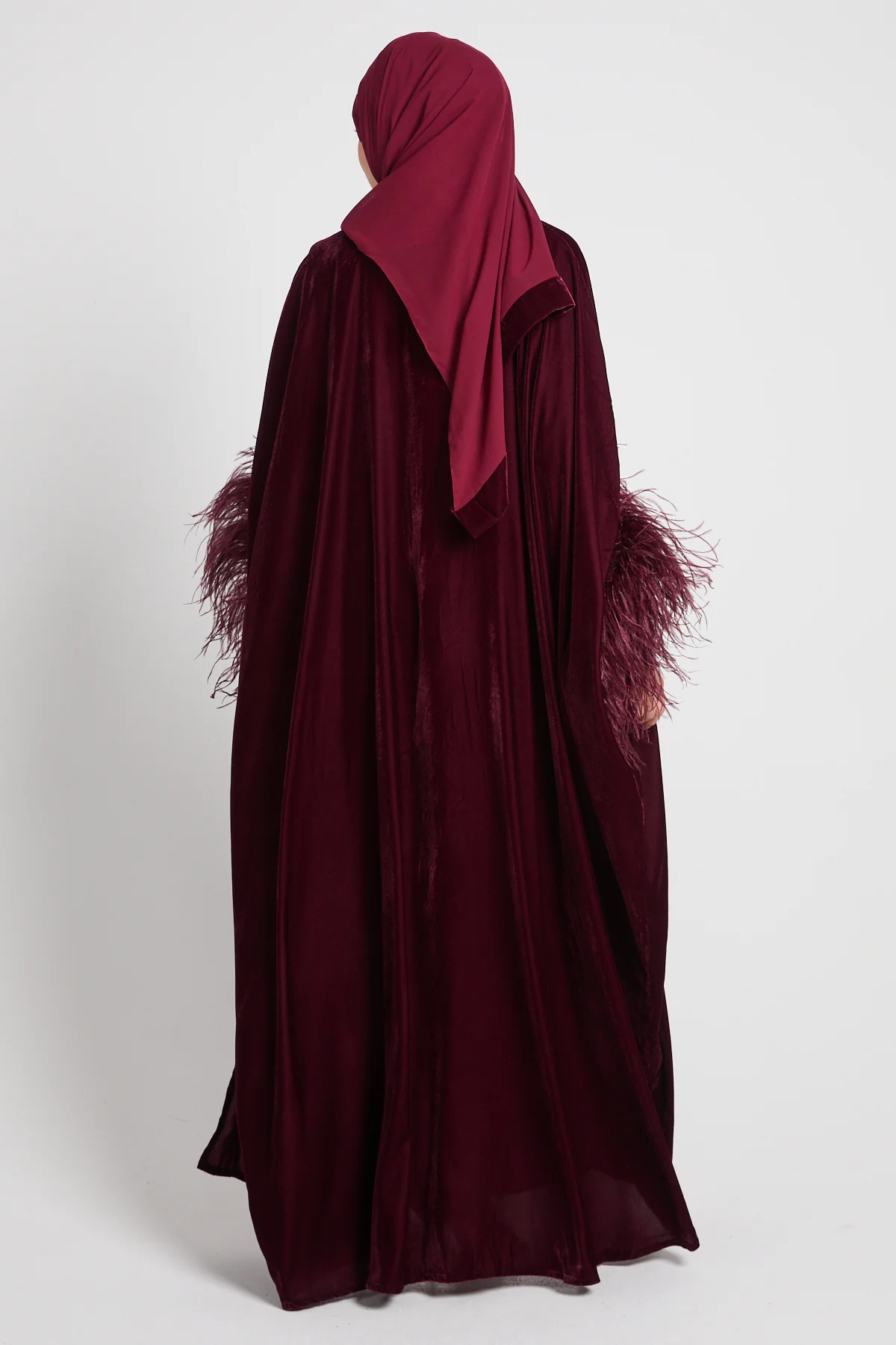 Luxury Velvet Feather Cape - Burgundy - Image 5