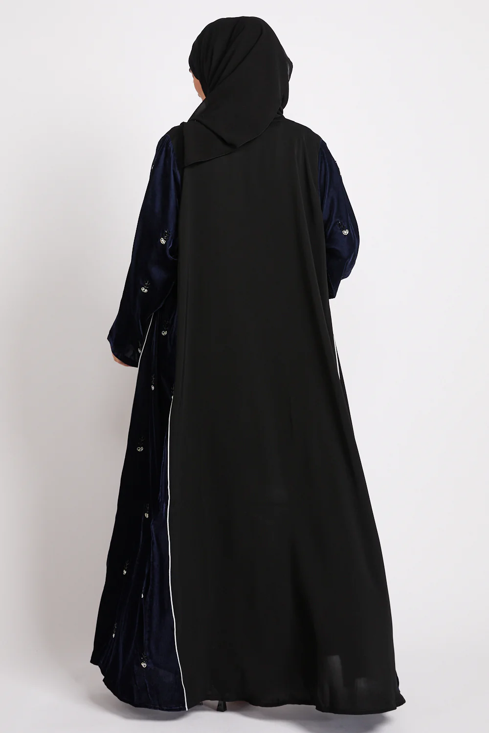 Luxury Velvet Majesty Embellished Open Abaya - Navy - Image 8
