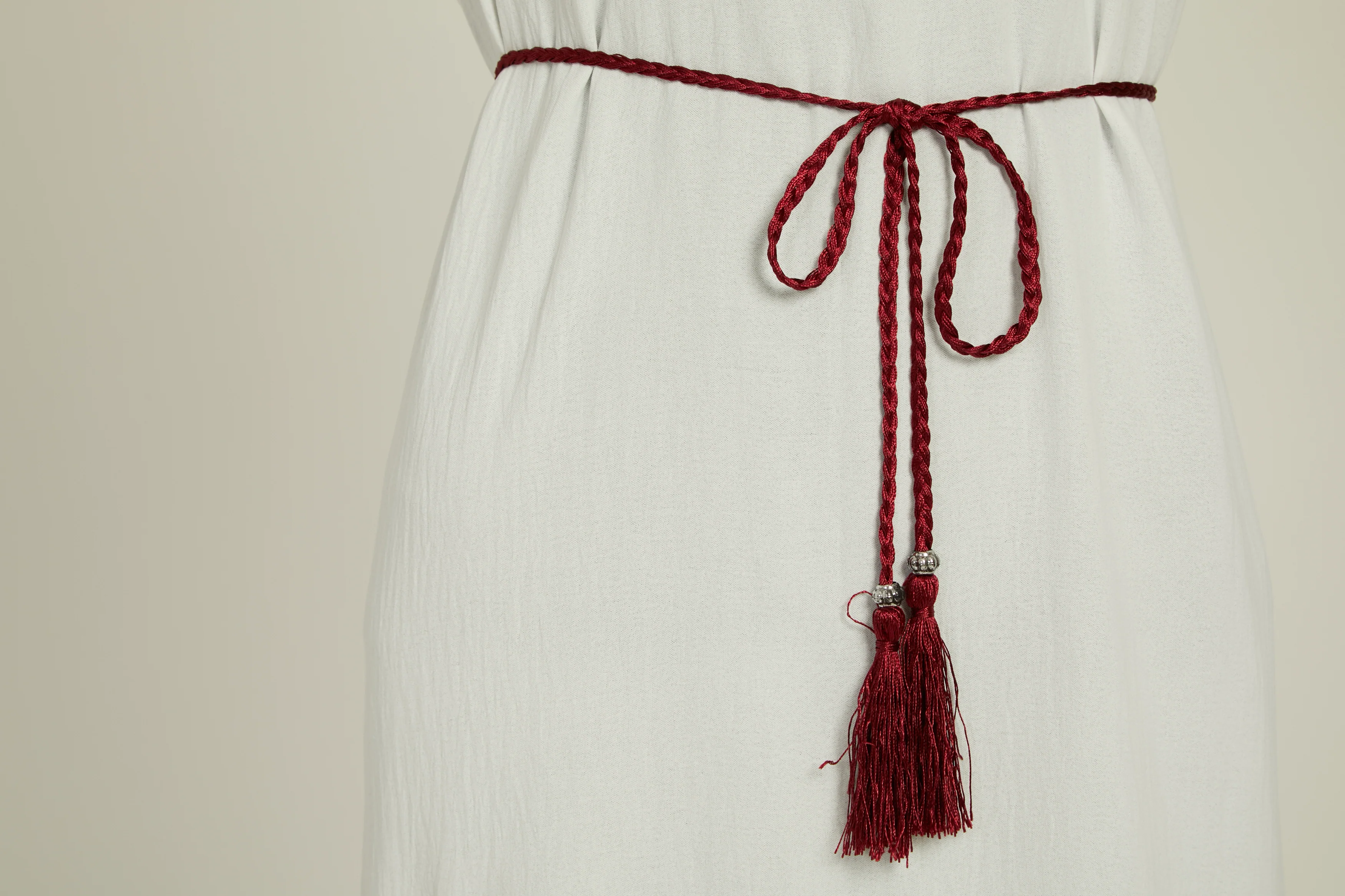 Maroon Slim Plaited Rope Tassel Belt