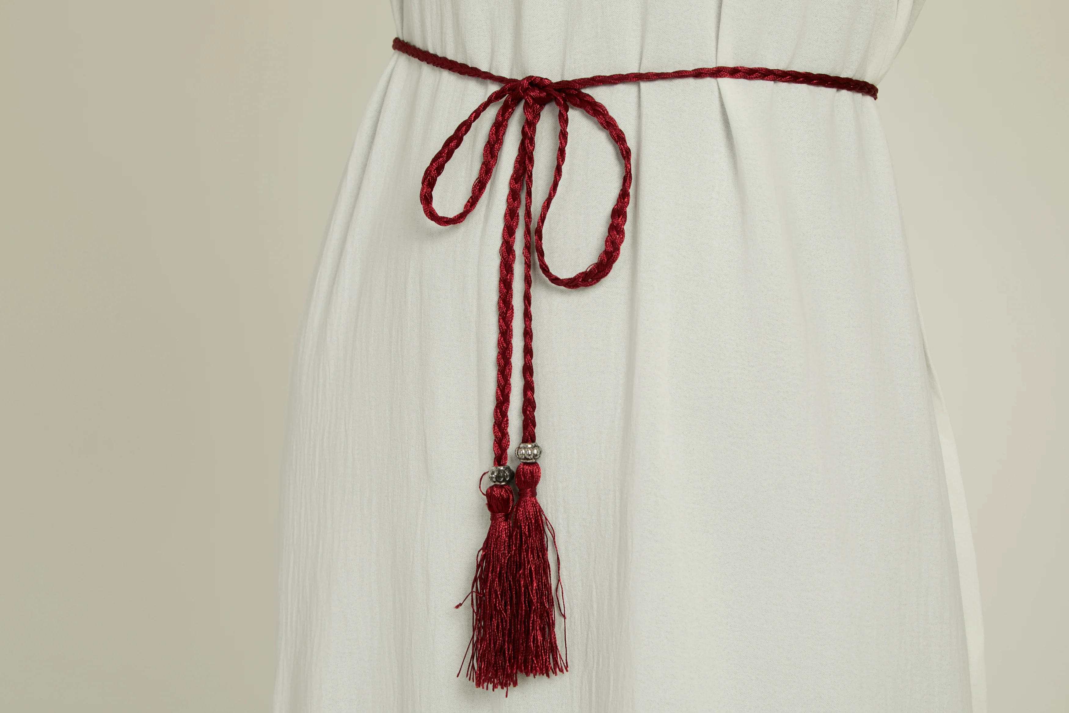 Maroon Slim Plaited Rope Tassel Belt - Image 2
