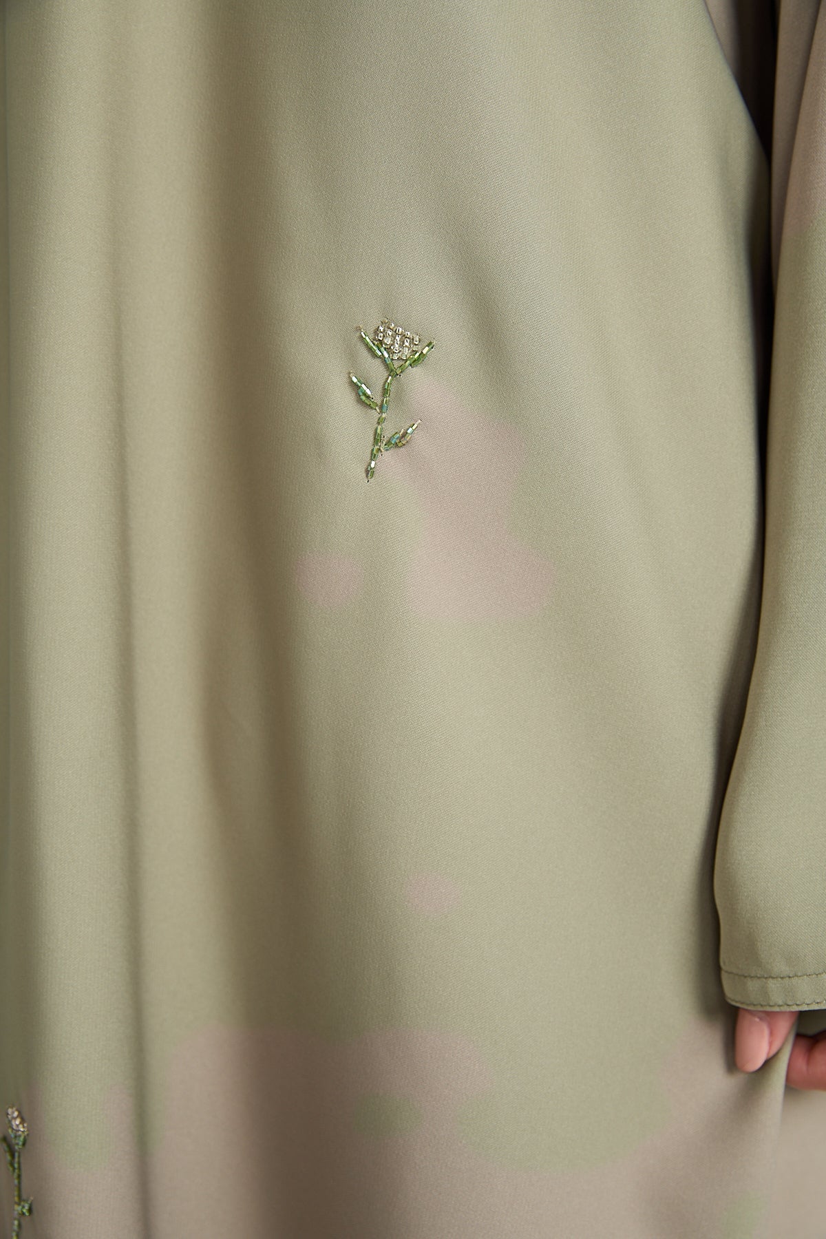 Midnight Bloom Embellished Open Abaya - Pistachio - Image 5