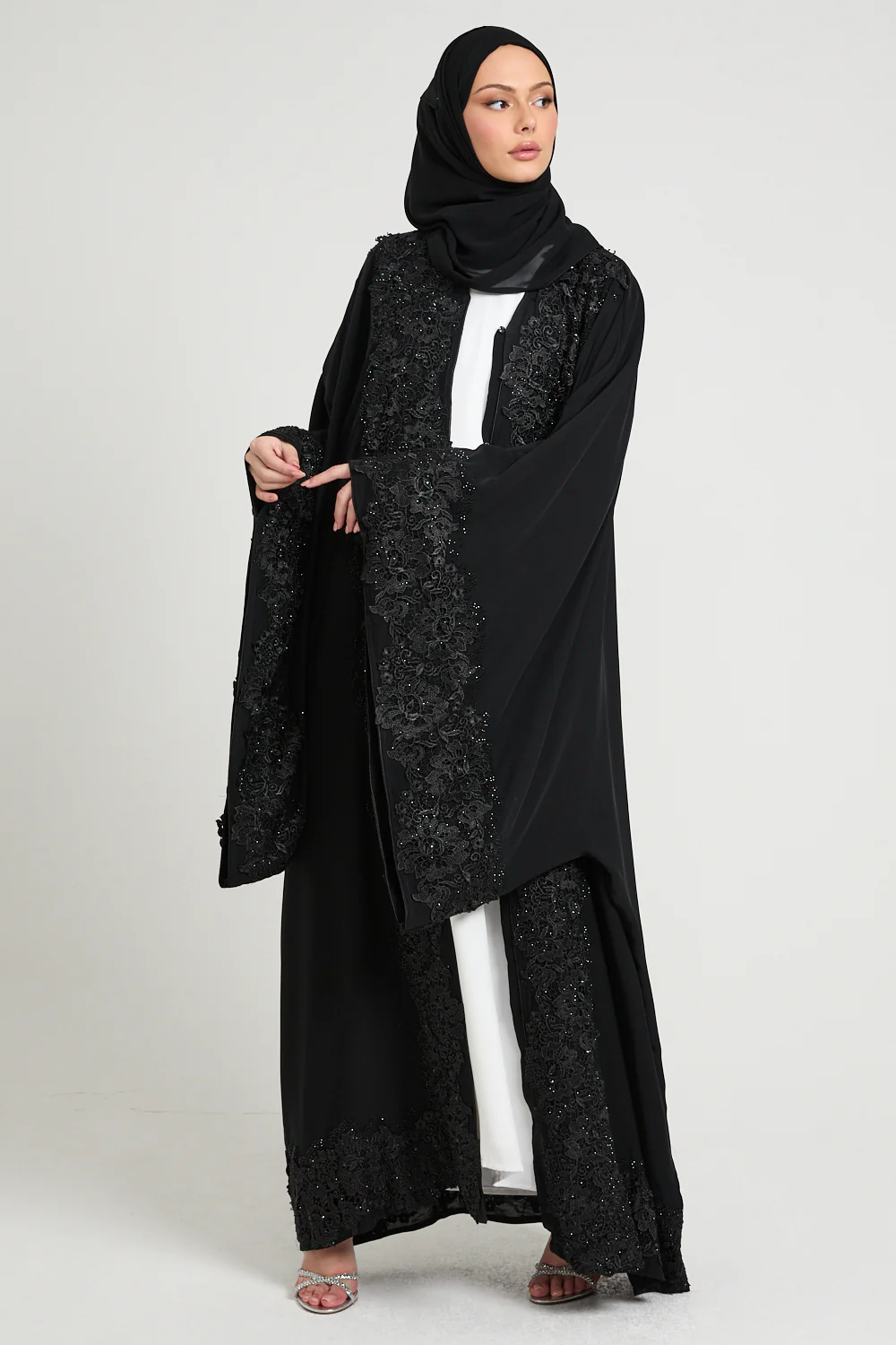 Midnight Enchanted Lace Open Farasha – Luxe Edition - Image 6