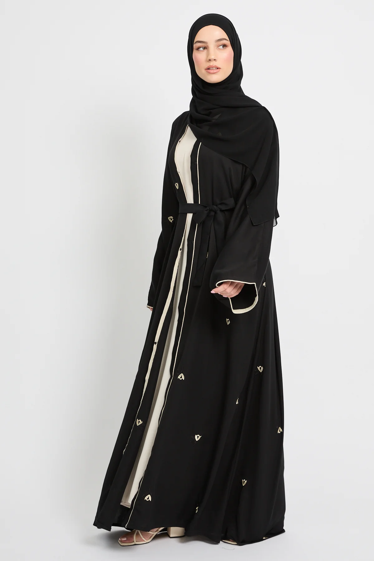 Midnight Noir Embroidered Open Abaya