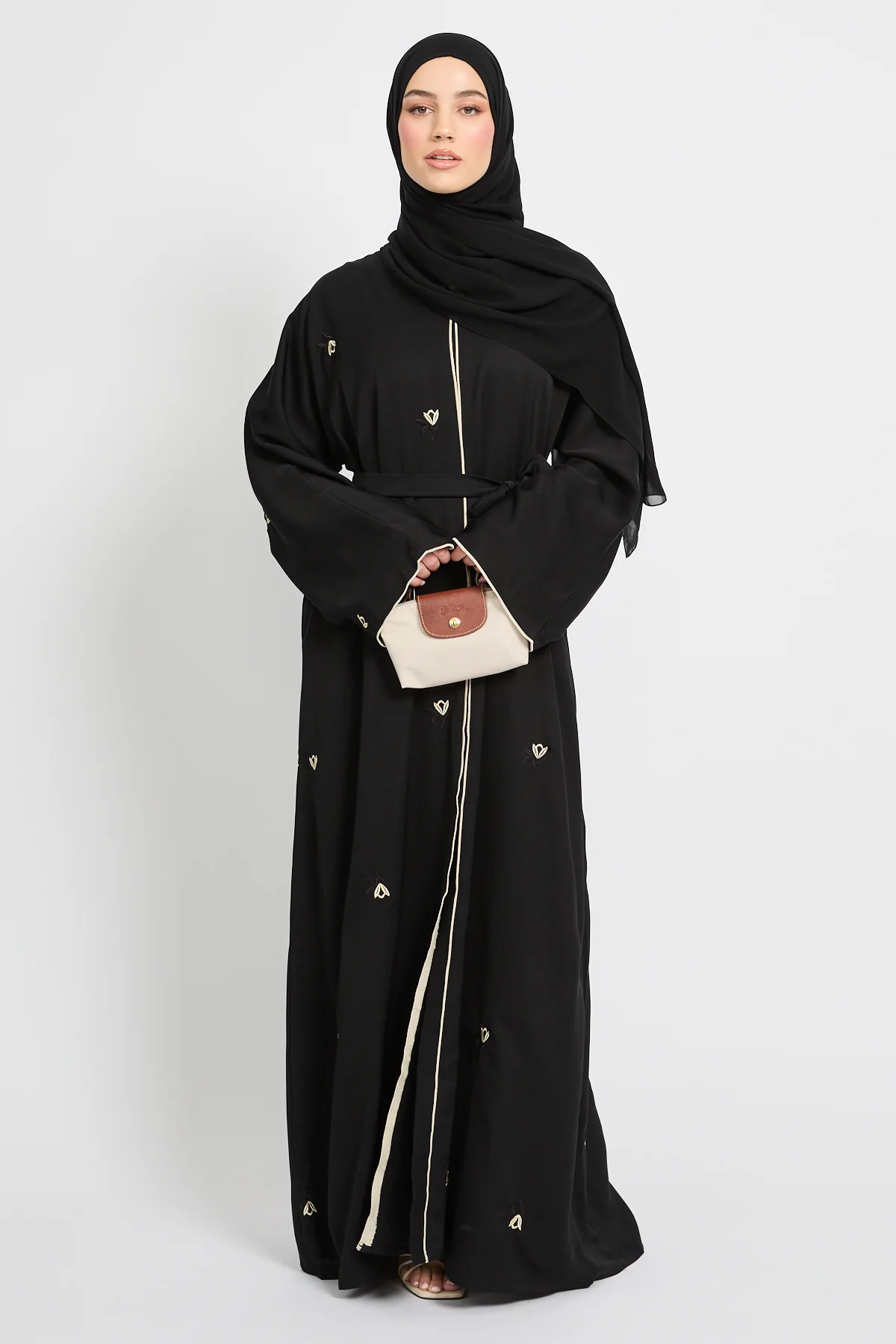 Midnight Noir Embroidered Open Abaya - Image 3