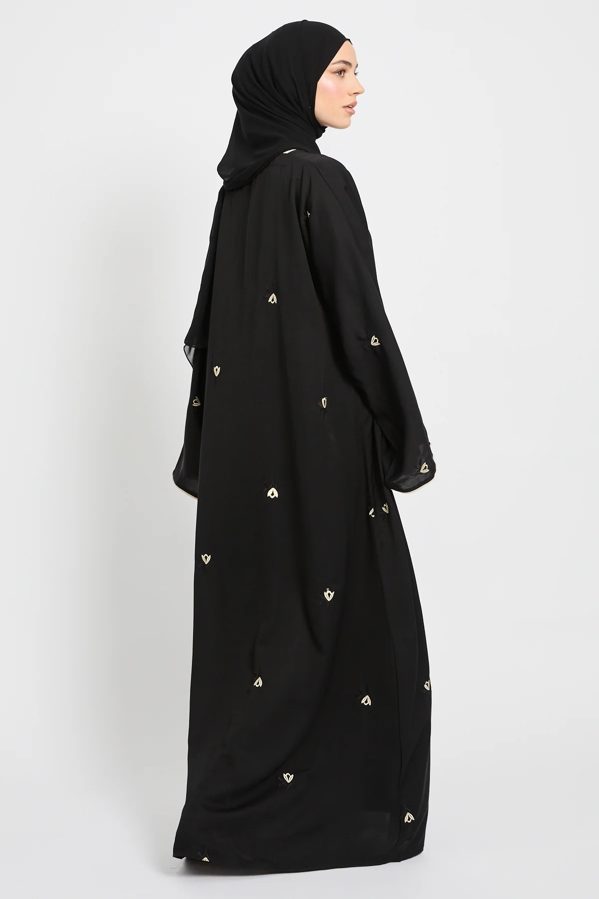 Midnight Noir Embroidered Open Abaya - Image 4