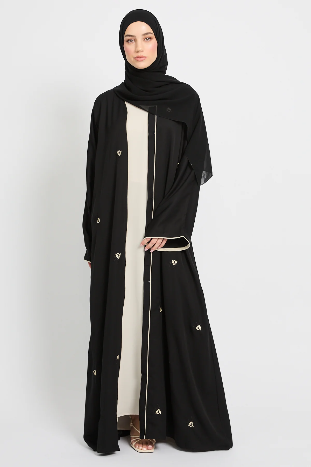 Midnight Noir Embroidered Open Abaya - Image 5