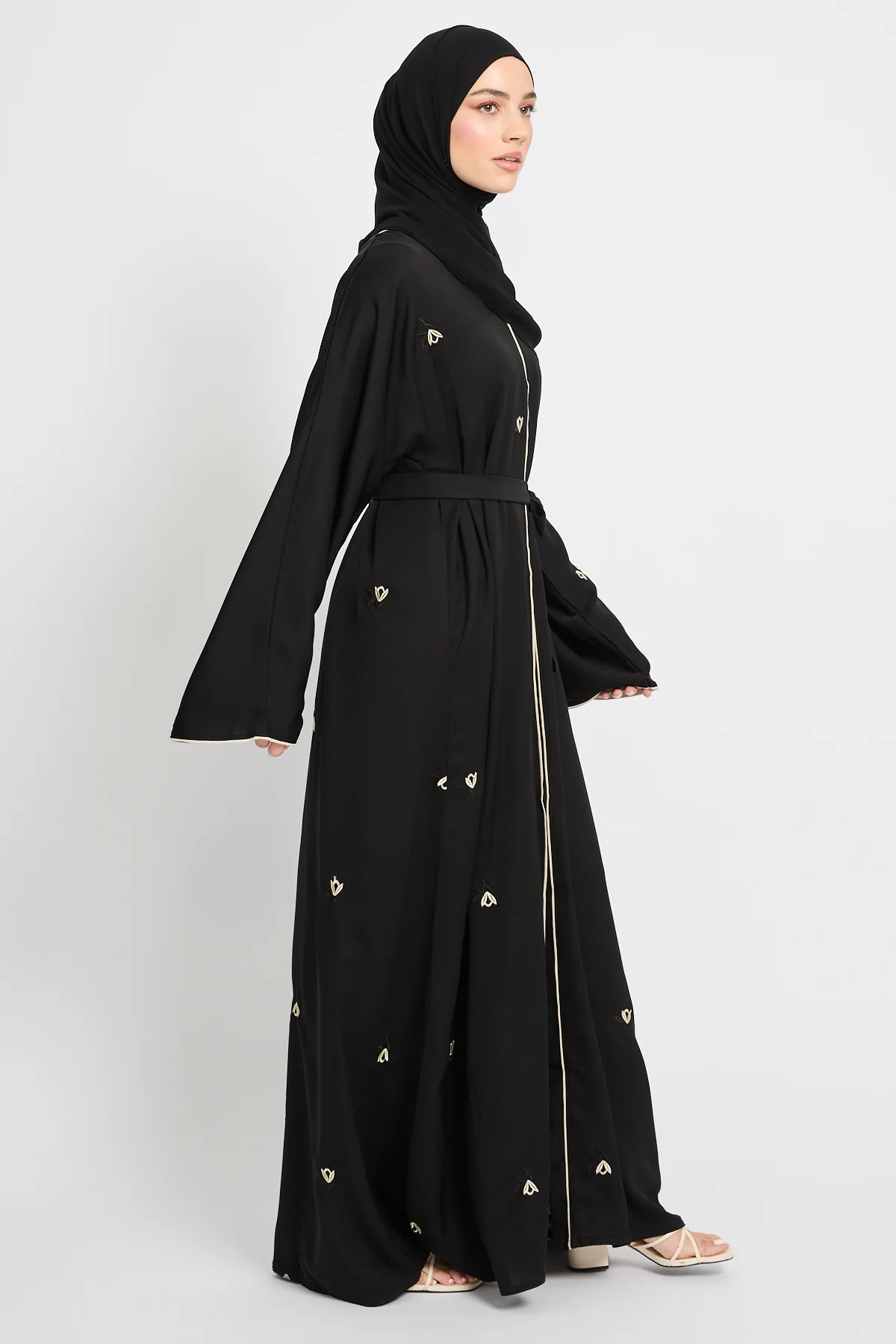 Midnight Noir Embroidered Open Abaya - Image 6