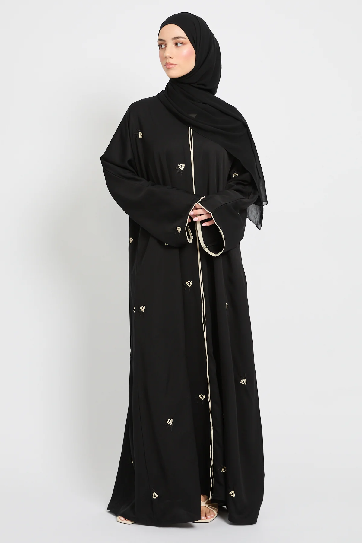Midnight Noir Embroidered Open Abaya - Image 7