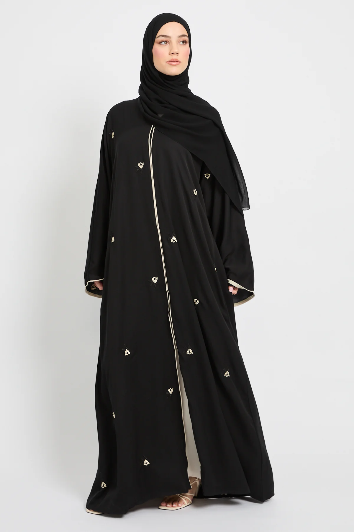 Midnight Noir Embroidered Open Abaya - Image 8