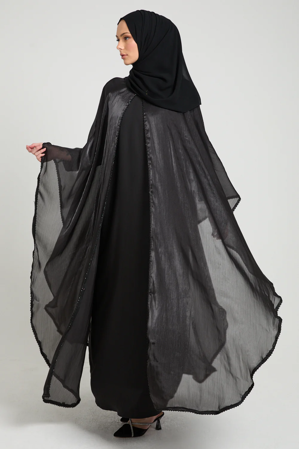 Moonlit Organza Overlay Closed Abaya – Black