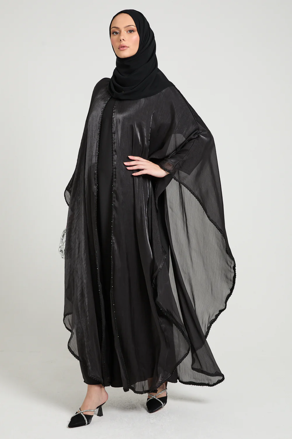 Moonlit Organza Overlay Closed Abaya – Black - Image 6