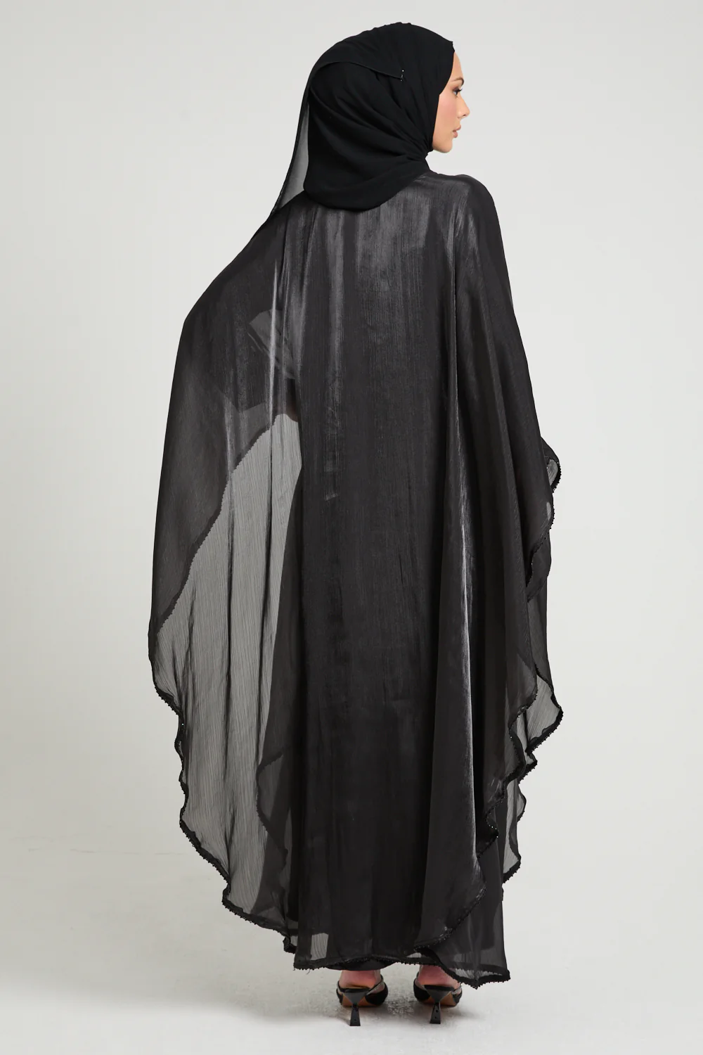Moonlit Organza Overlay Closed Abaya – Black - Image 8