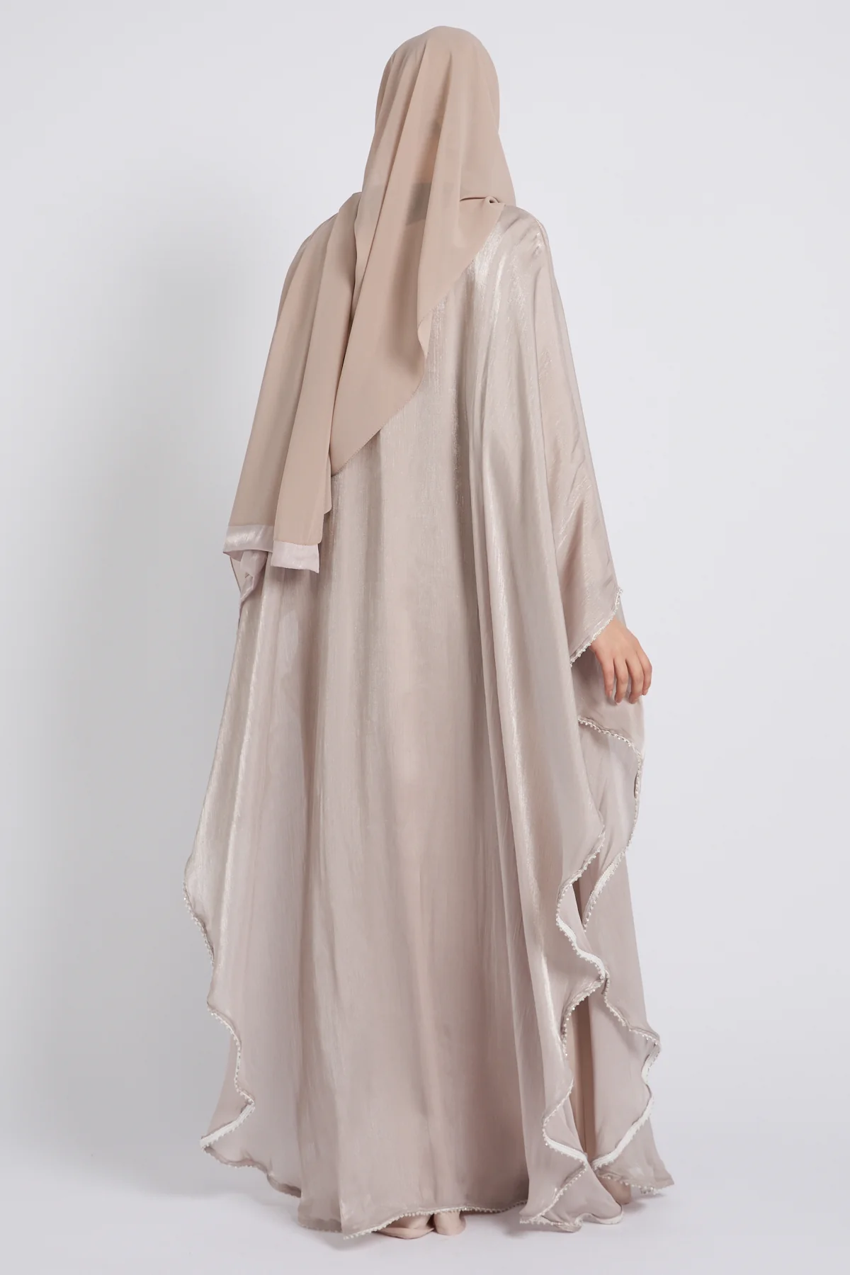 Moonlit Organza Overlay Closed Abaya – Nude Champagne - Image 6