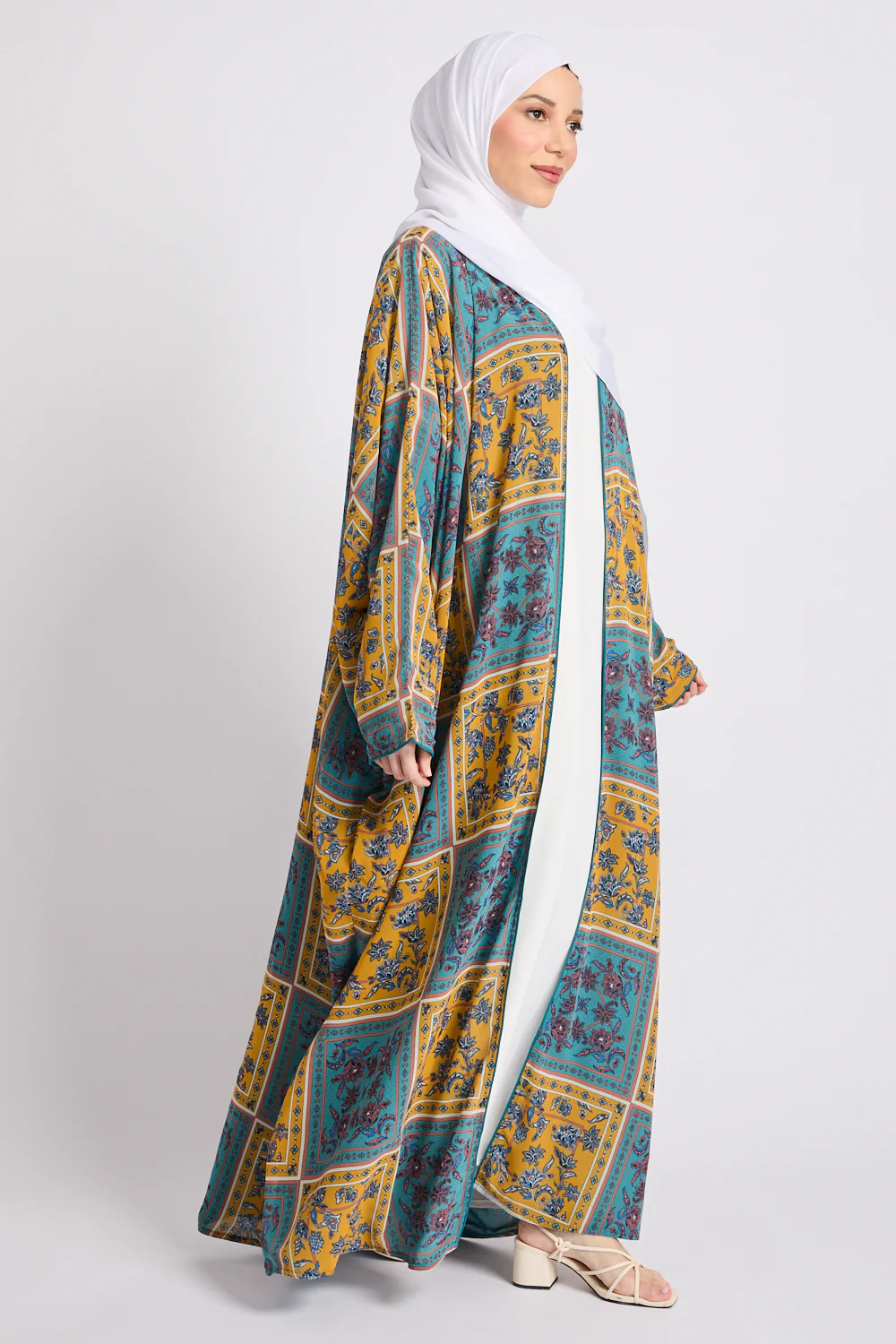 Mosaic Garden Open Bisht – Turquoise Saffron - LIMITED EDITION