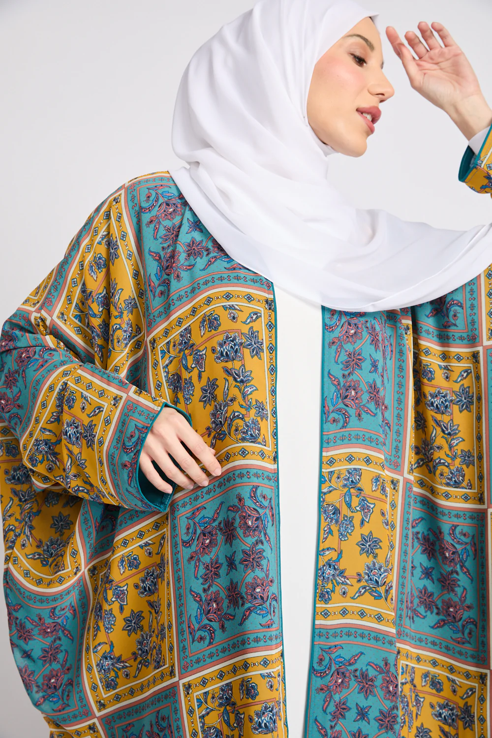 Mosaic Garden Open Bisht – Turquoise Saffron - LIMITED EDITION - Image 2