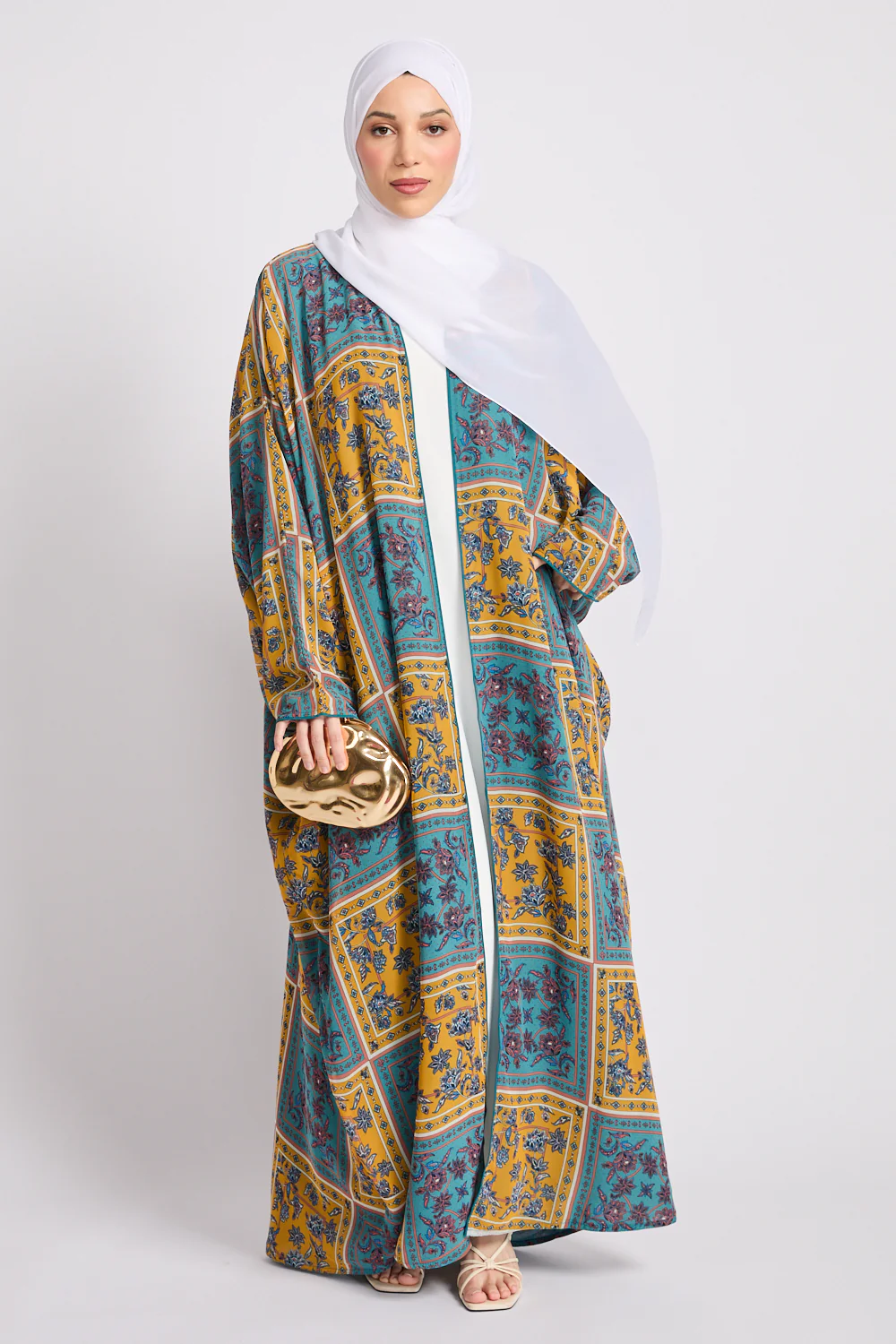 Mosaic Garden Open Bisht – Turquoise Saffron - LIMITED EDITION - Image 3