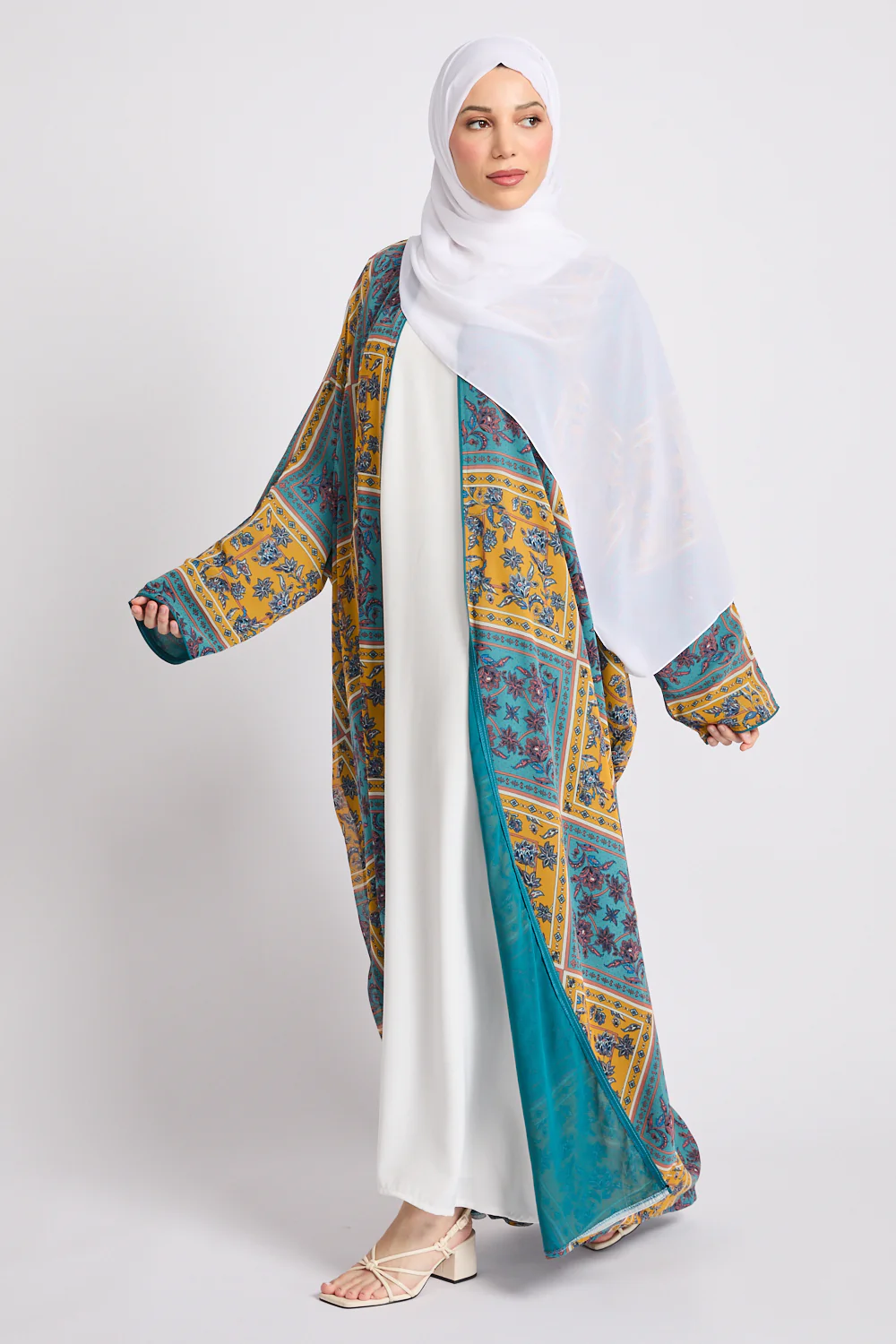 Mosaic Garden Open Bisht – Turquoise Saffron - LIMITED EDITION - Image 5