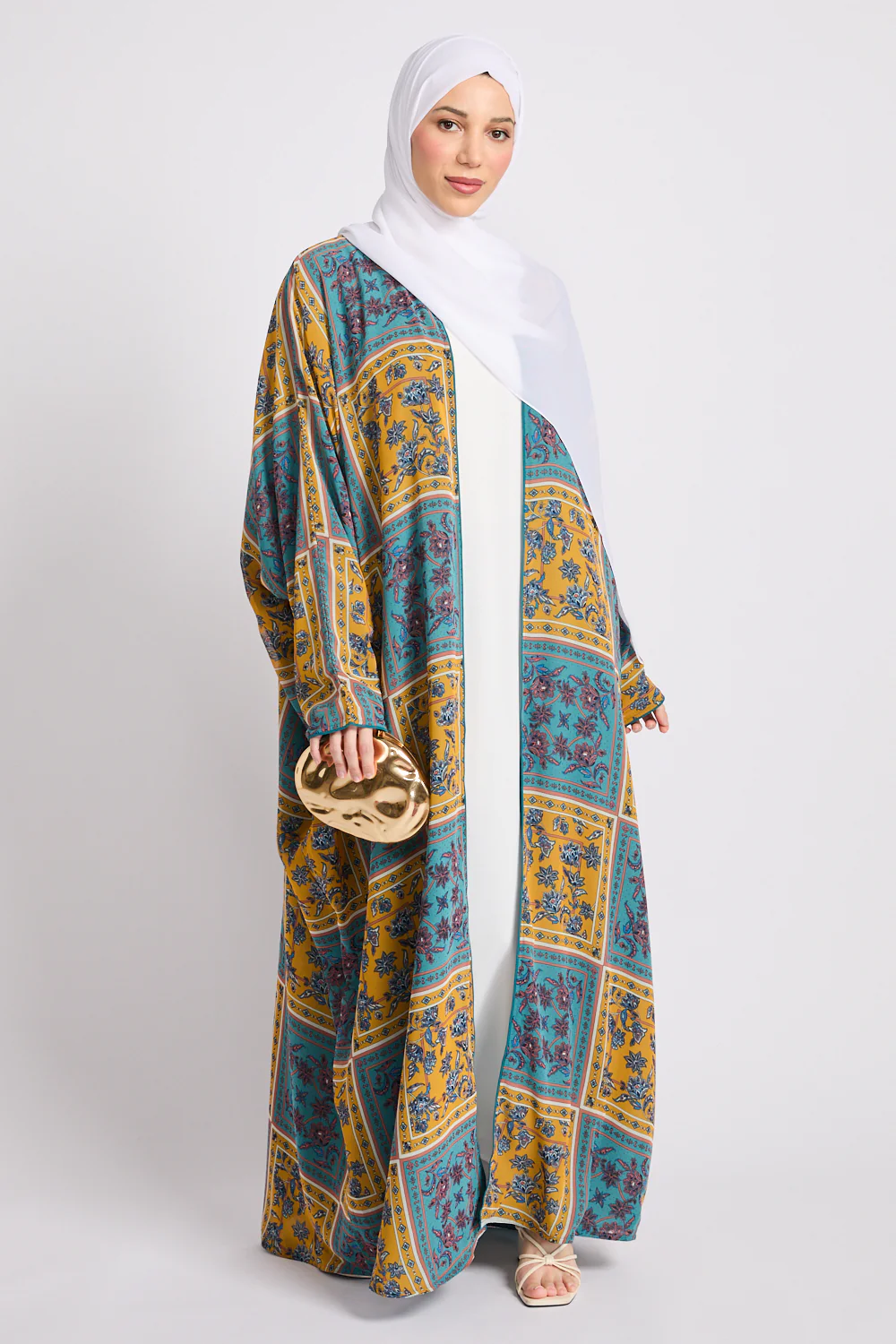 Mosaic Garden Open Bisht – Turquoise Saffron - LIMITED EDITION - Image 7