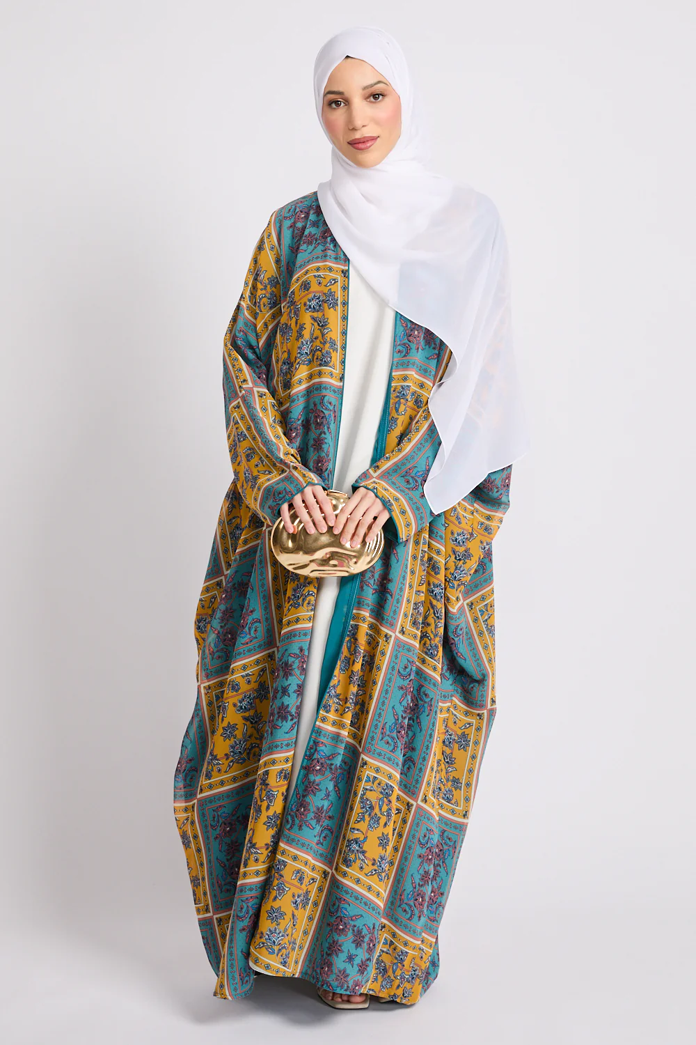 Mosaic Garden Open Bisht – Turquoise Saffron - LIMITED EDITION - Image 8