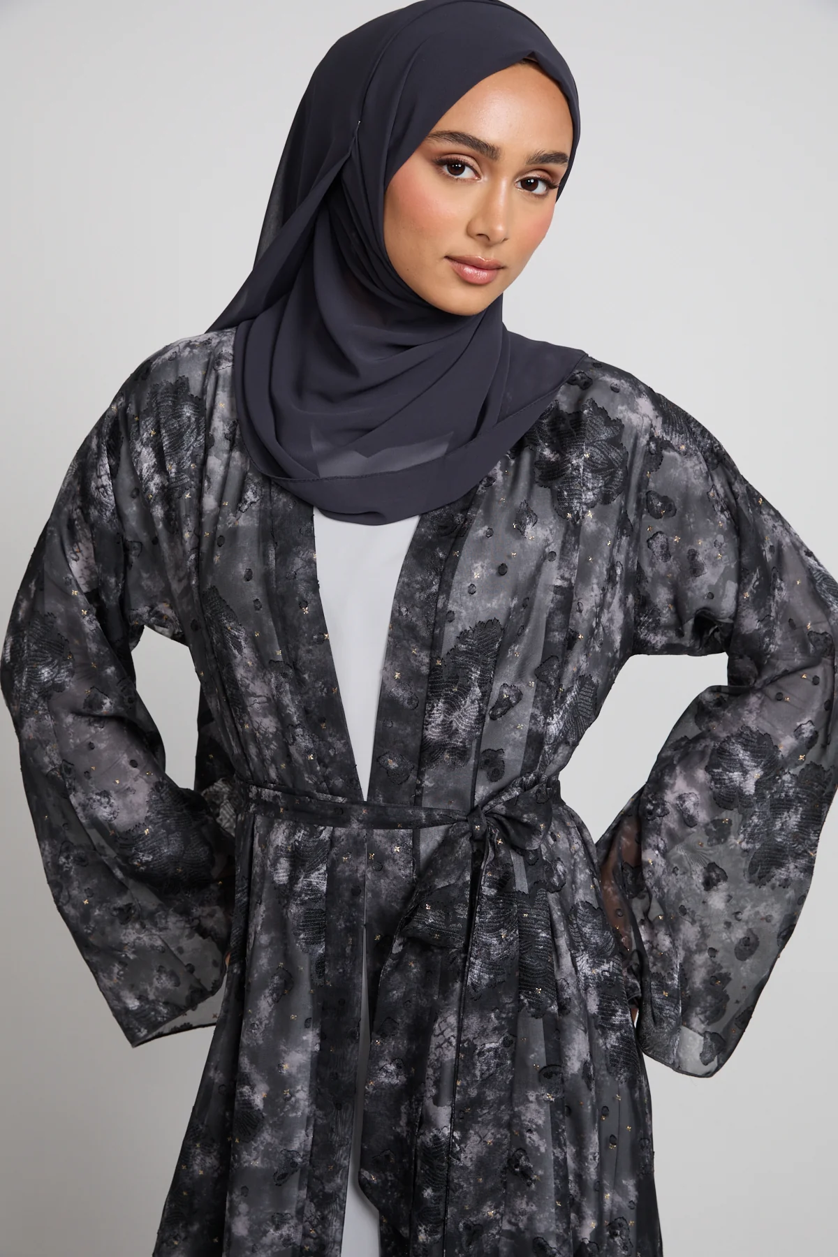 Mystic Midnight Chiffon Open Abaya - LIMITED EDITION - Image 2