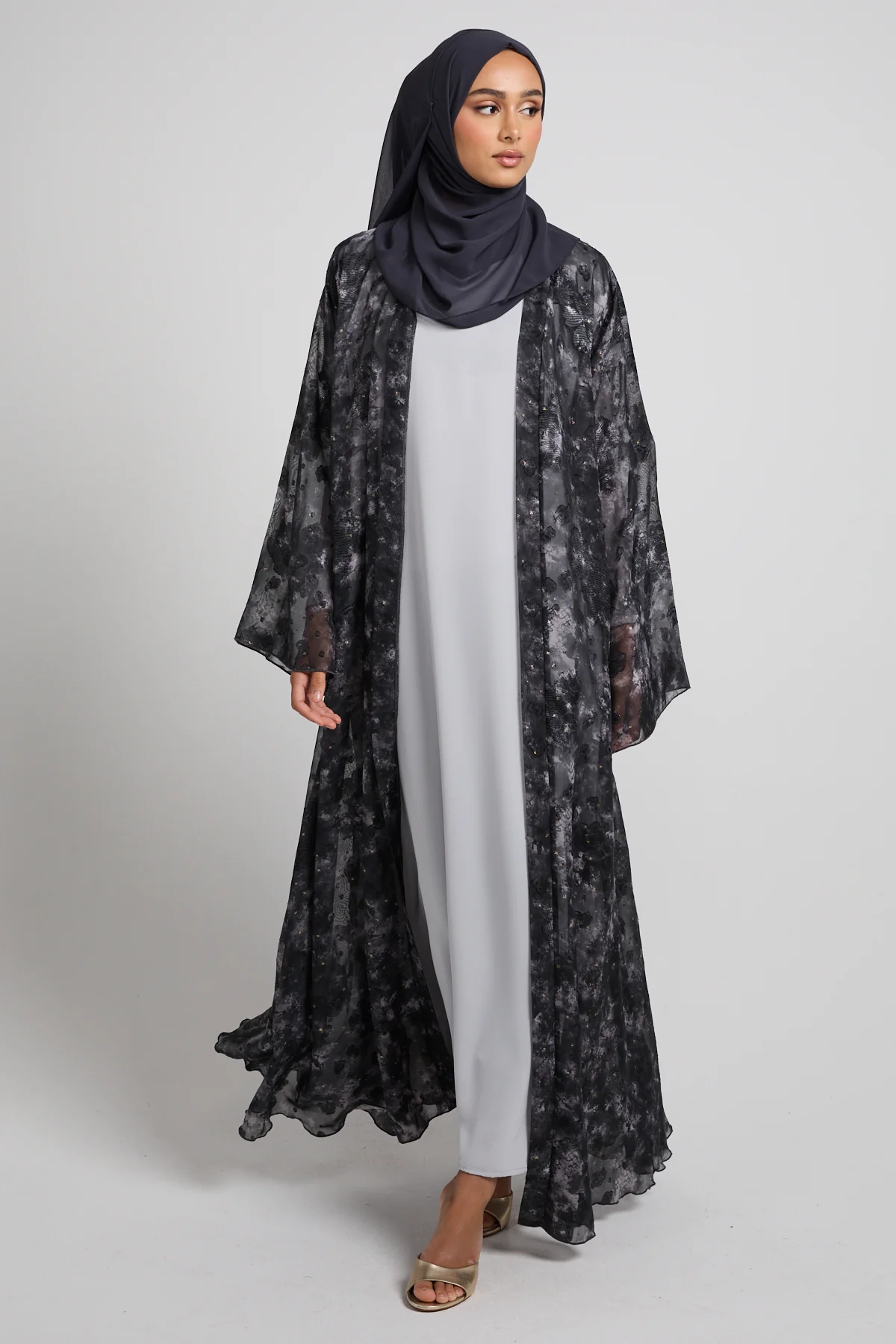 Mystic Midnight Chiffon Open Abaya - LIMITED EDITION - Image 3